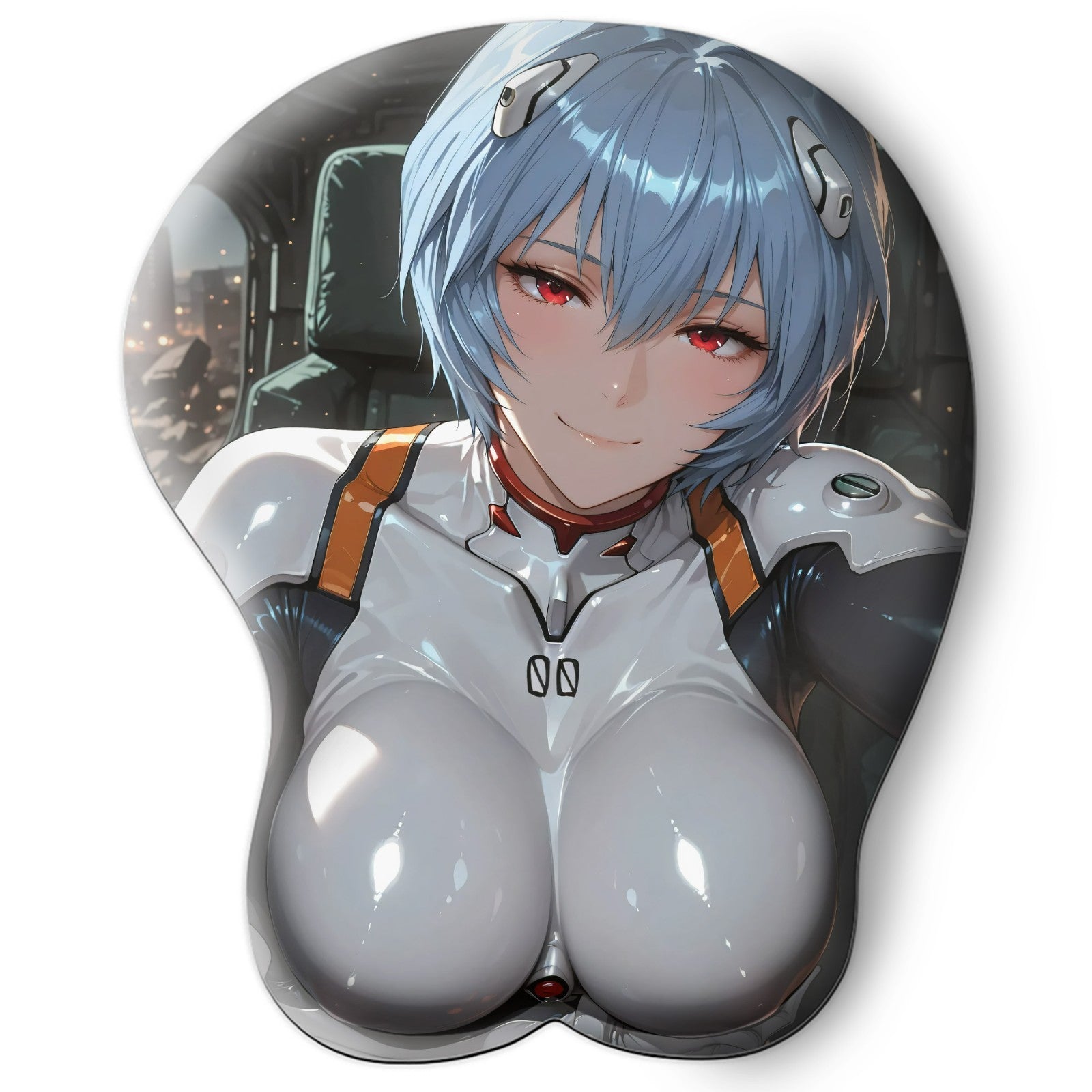 3D oppai Anime Mouse Pad with Silicone Wrist Support, Non-Slip Ergonomic Shape, Evangelion Anime Character Rei Ayanami #01