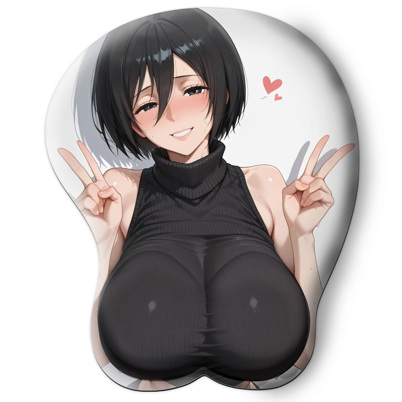3D oppai Anime Mouse Pad with Silicone Wrist Support, Non-Slip Ergonomic Shape, Attack on Titan anime Character Mikasa #01