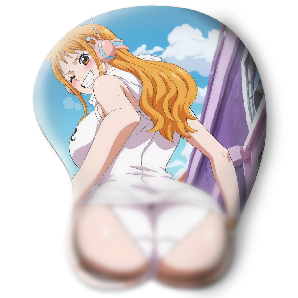 3D butt Anime Mouse Pad with Silicone Wrist Support, Non-Slip Ergonomic Shape, One Piece anime Character Nami #02