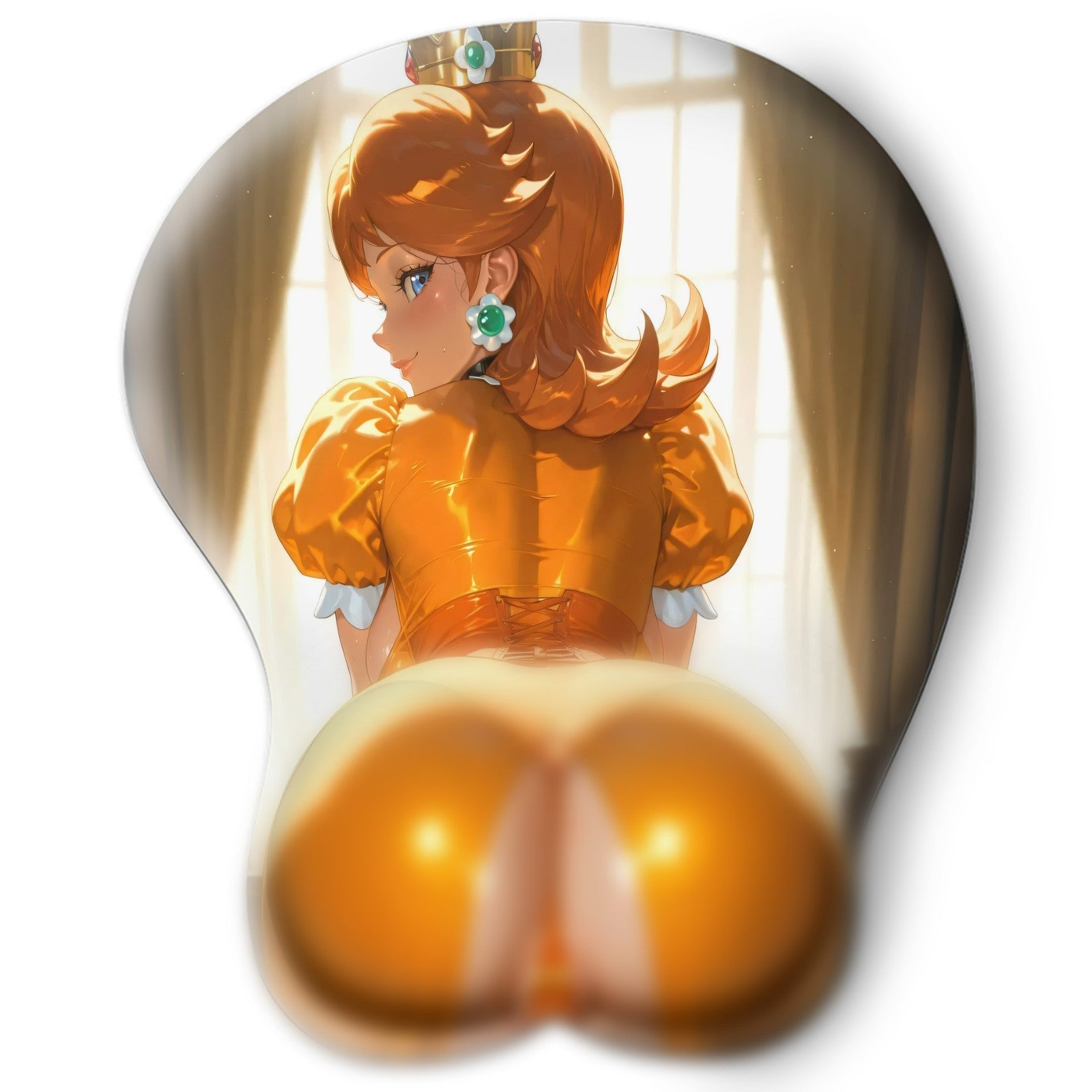 3D butt Anime Mouse Pad with Silicone Wrist Support, Non-Slip Ergonomic Shape, Super Mario game Character Daisy #02