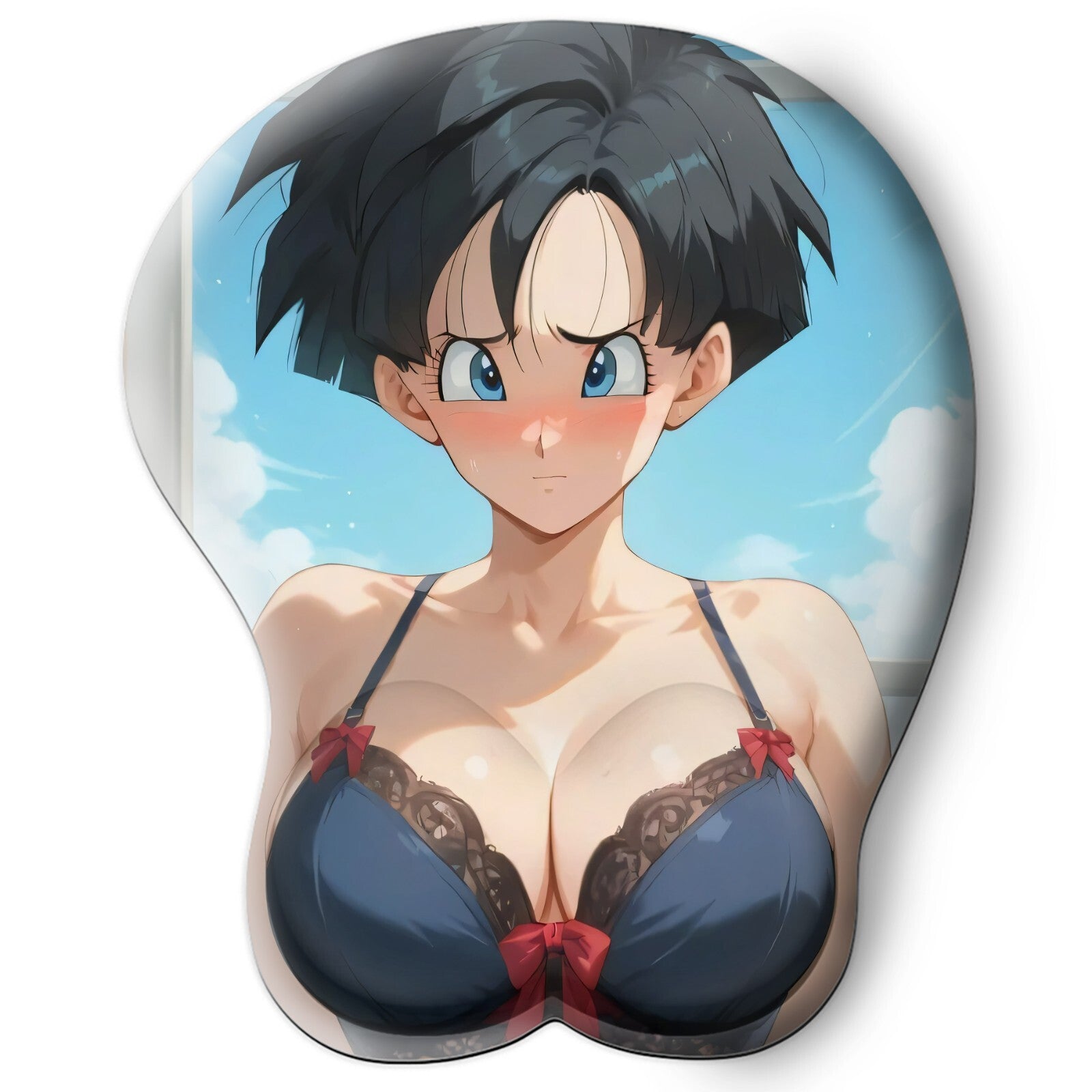 3D oppai Anime Mouse Pad with Silicone Wrist Support, Non-Slip Ergonomic Shape, Dragon ball Anime Character Videl #01
