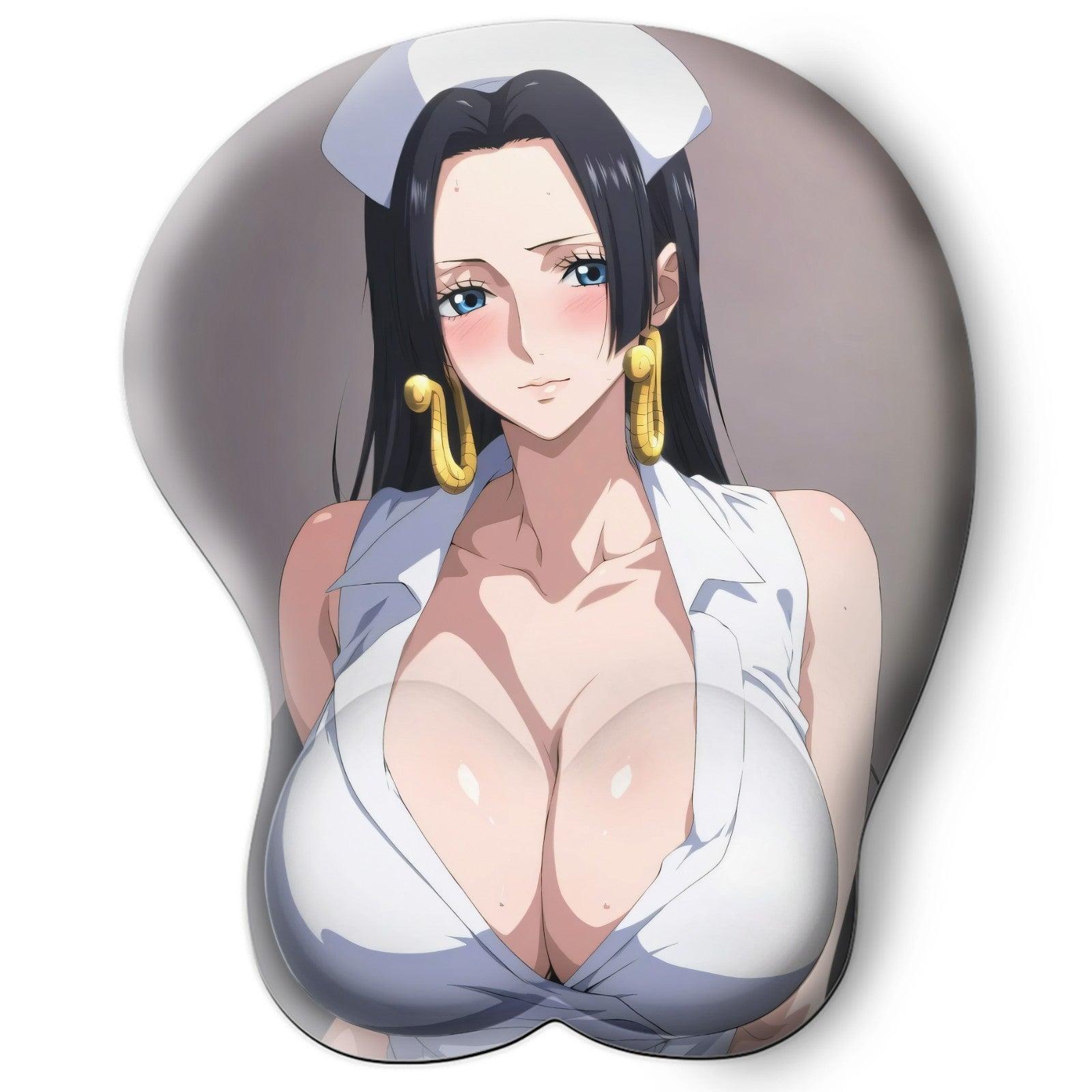 3D oppai Anime Mouse Pad with Silicone Wrist Support, Non-Slip Ergonomic Shape, One Piece anime Character Boa Hancock #01
