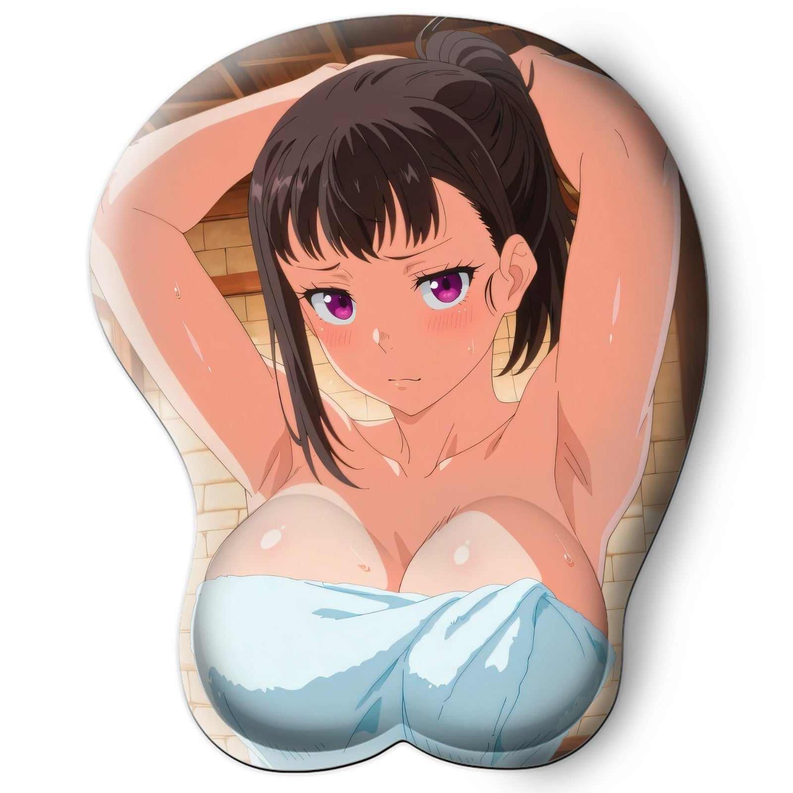 3D oppai Anime Mouse Pad with Silicone Wrist Support, Non-Slip Ergonomic Shape, Fire Force Anime Character Maki Oze #01