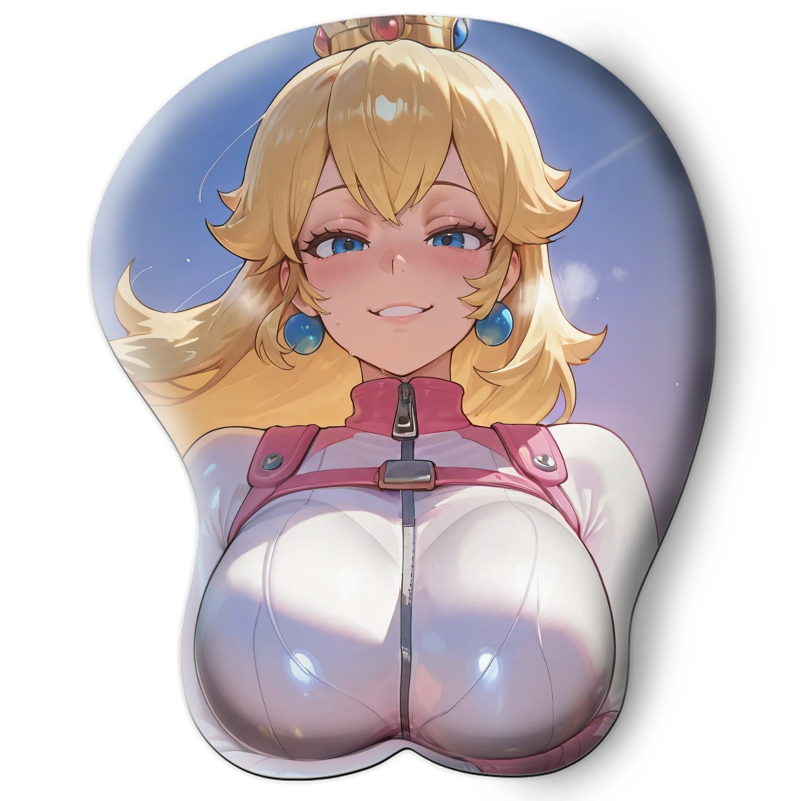 3D oppai Anime Mouse Pad with Silicone Wrist Support, Non-Slip Ergonomic Shape, Super Mario game Character Peach #01