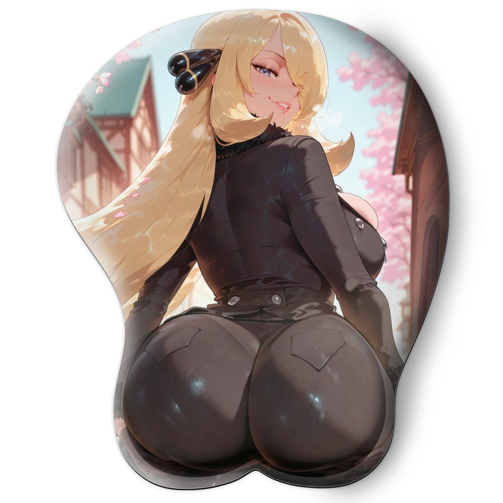 3D butt Anime Mouse Pad with Silicone Wrist Support, Non-Slip Ergonomic Shape, Pokemon anime Character Cynthia #02