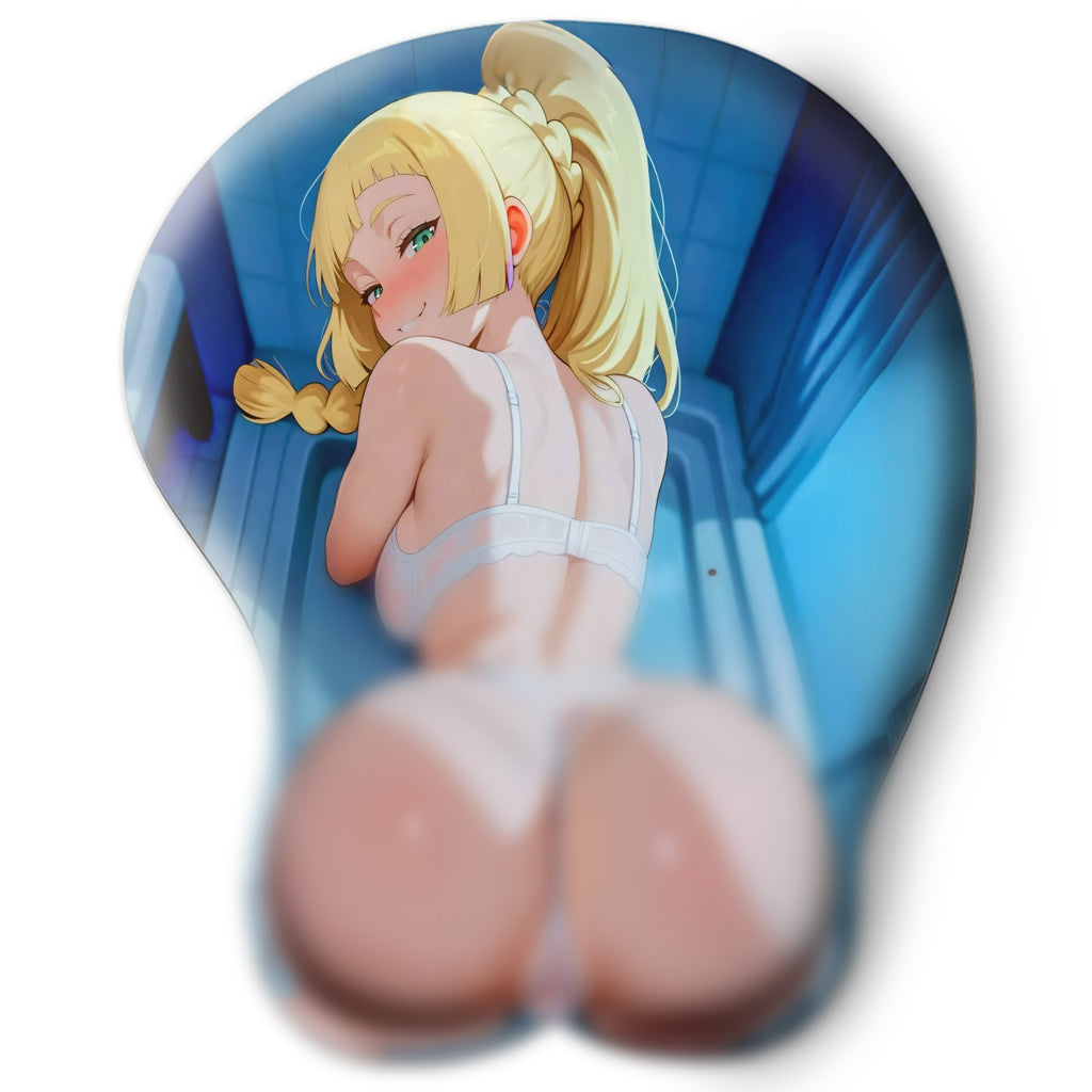 3D butt Anime Mouse Pad with Silicone Wrist Support, Non-Slip Ergonomic Shape, Pokemon anime Character Lillie #02