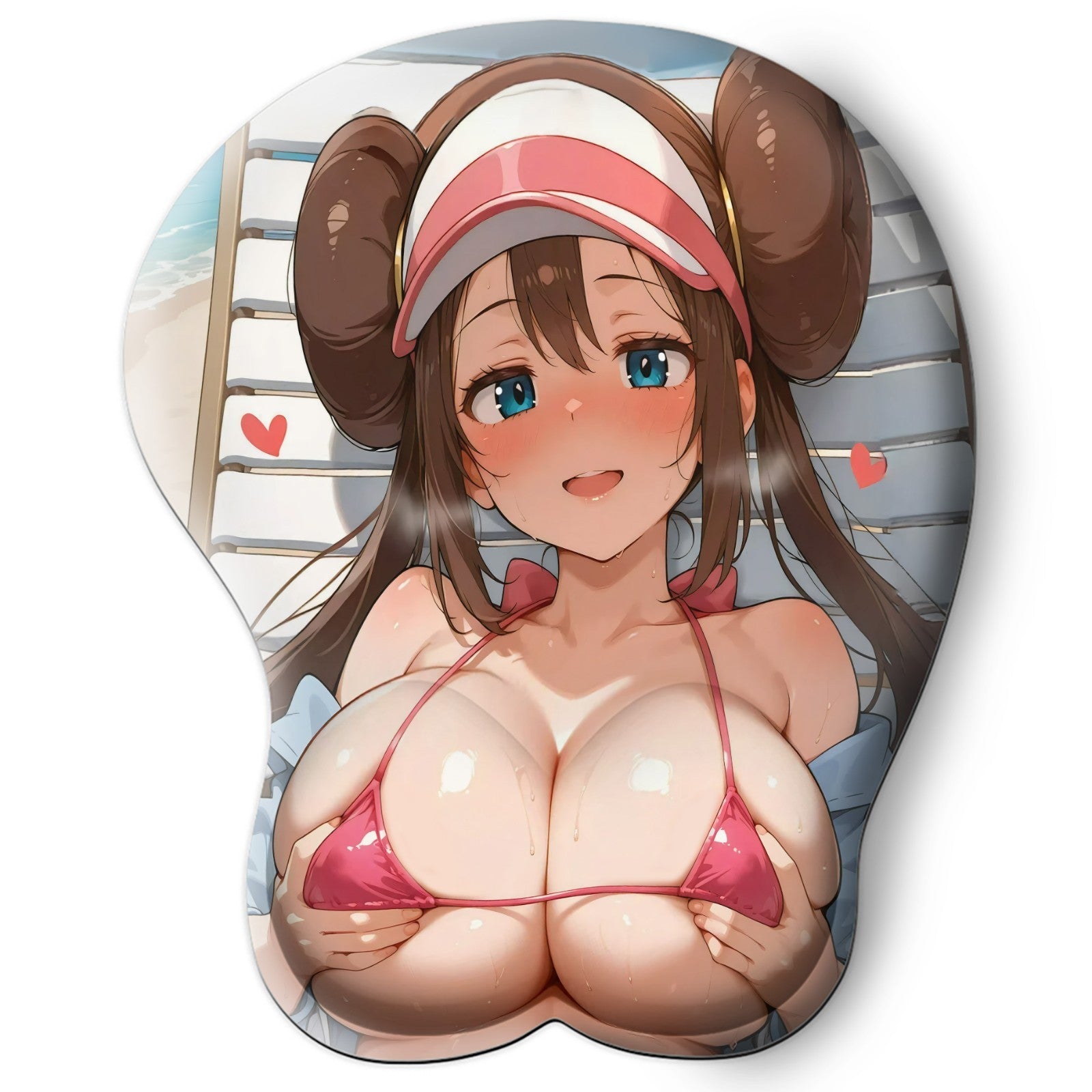 3D oppai Anime Mouse Pad with Silicone Wrist Support, Non-Slip Ergonomic Shape, Pokemon Anime Character Rosa #01