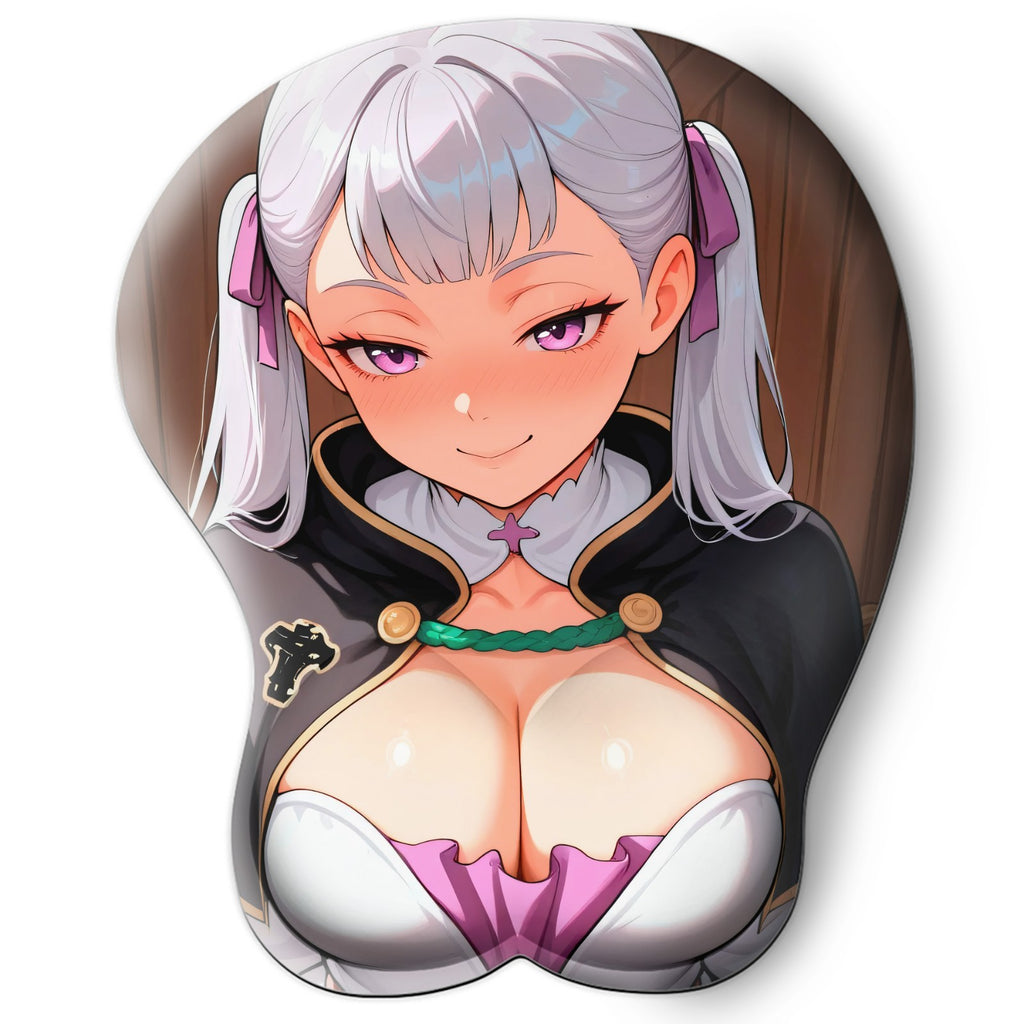 3D oppai Anime Mouse Pad with Silicone Wrist Support, Non-Slip Ergonomic Shape, Black clover Anime Character Noelle Silva #01