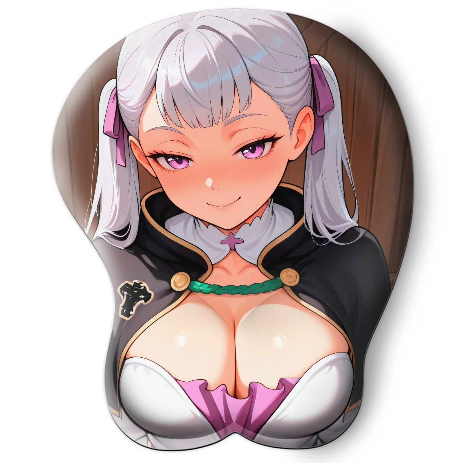 3D oppai Anime Mouse Pad with Silicone Wrist Support, Non-Slip Ergonomic Shape, Black clover Anime Character Noelle Silva #01