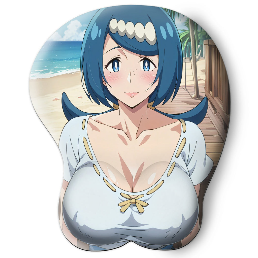 3D oppai Anime Mouse Pad with Silicone Wrist Support, Non-Slip Ergonomic Shape, Pokemon Anime Character Lana' s mother #01