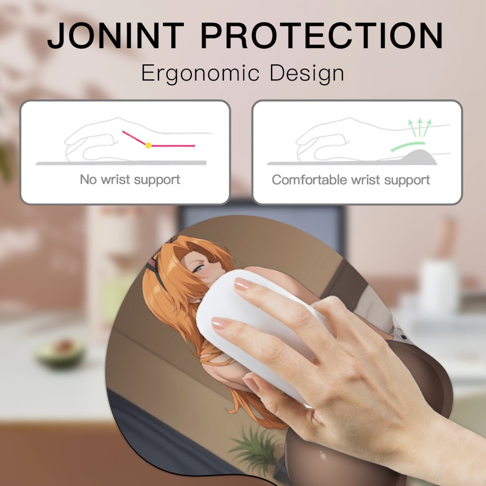 3D butt Anime Mouse Pad with Ergonomic Wrist Support XL, New Rangiku #02