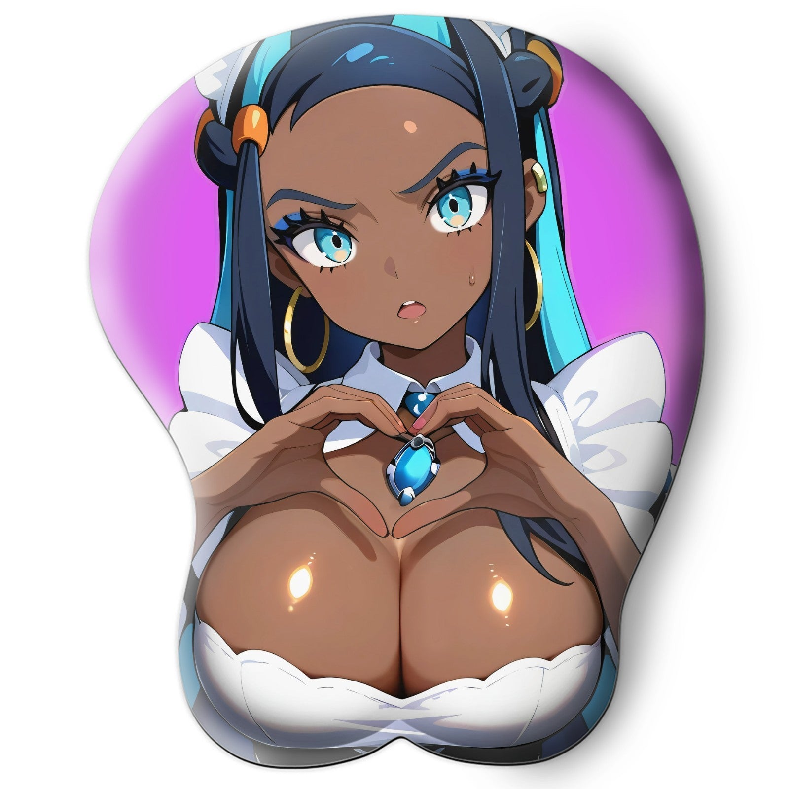 3D oppai Anime Mouse Pad with Silicone Wrist Support, Non-Slip Ergonomic Shape, Pokemon Anime Character Nessa #01
