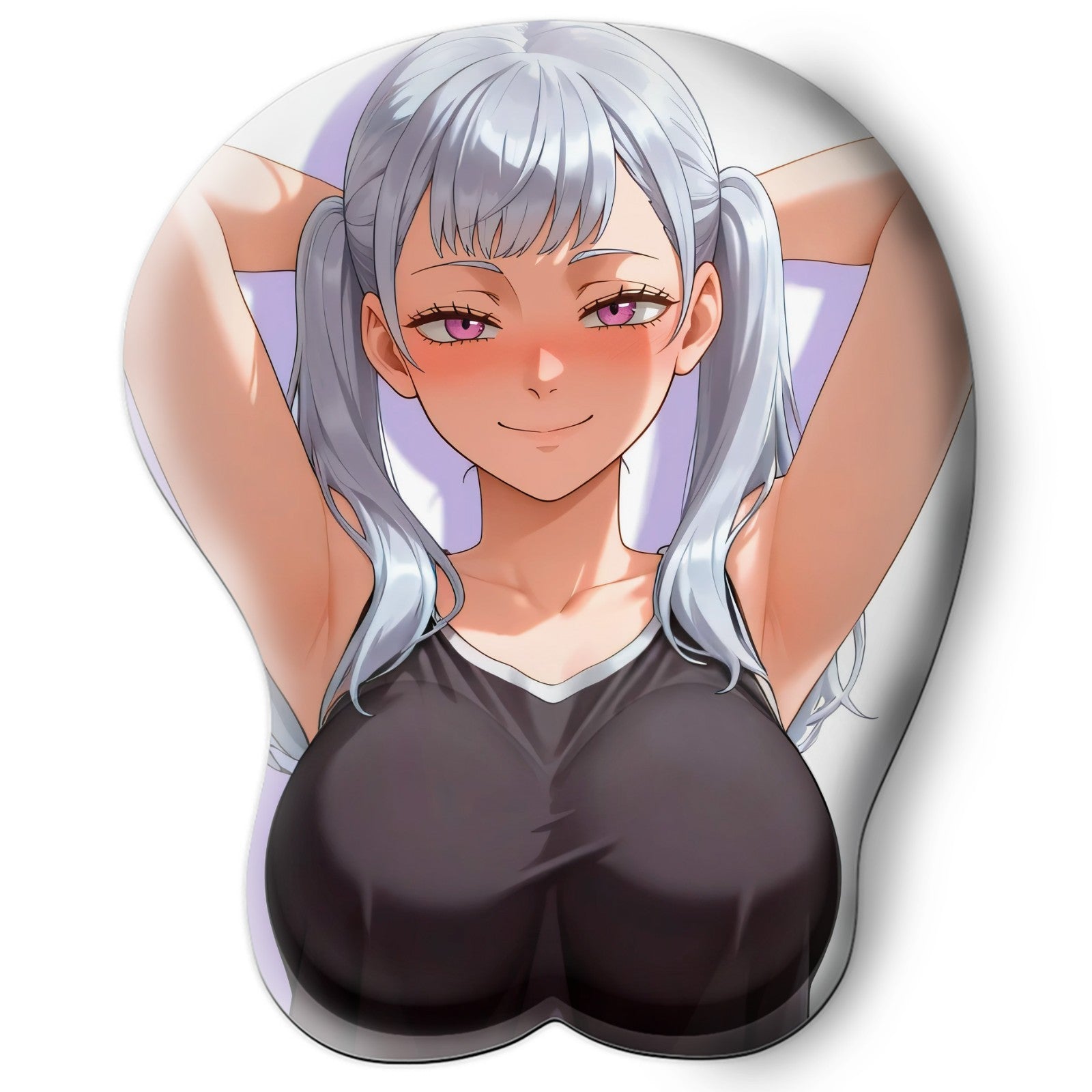 3D oppai Anime Mouse Pad with Silicone Wrist Support, Non-Slip Ergonomic Shape, Black clover Anime Character Noelle Silva #01
