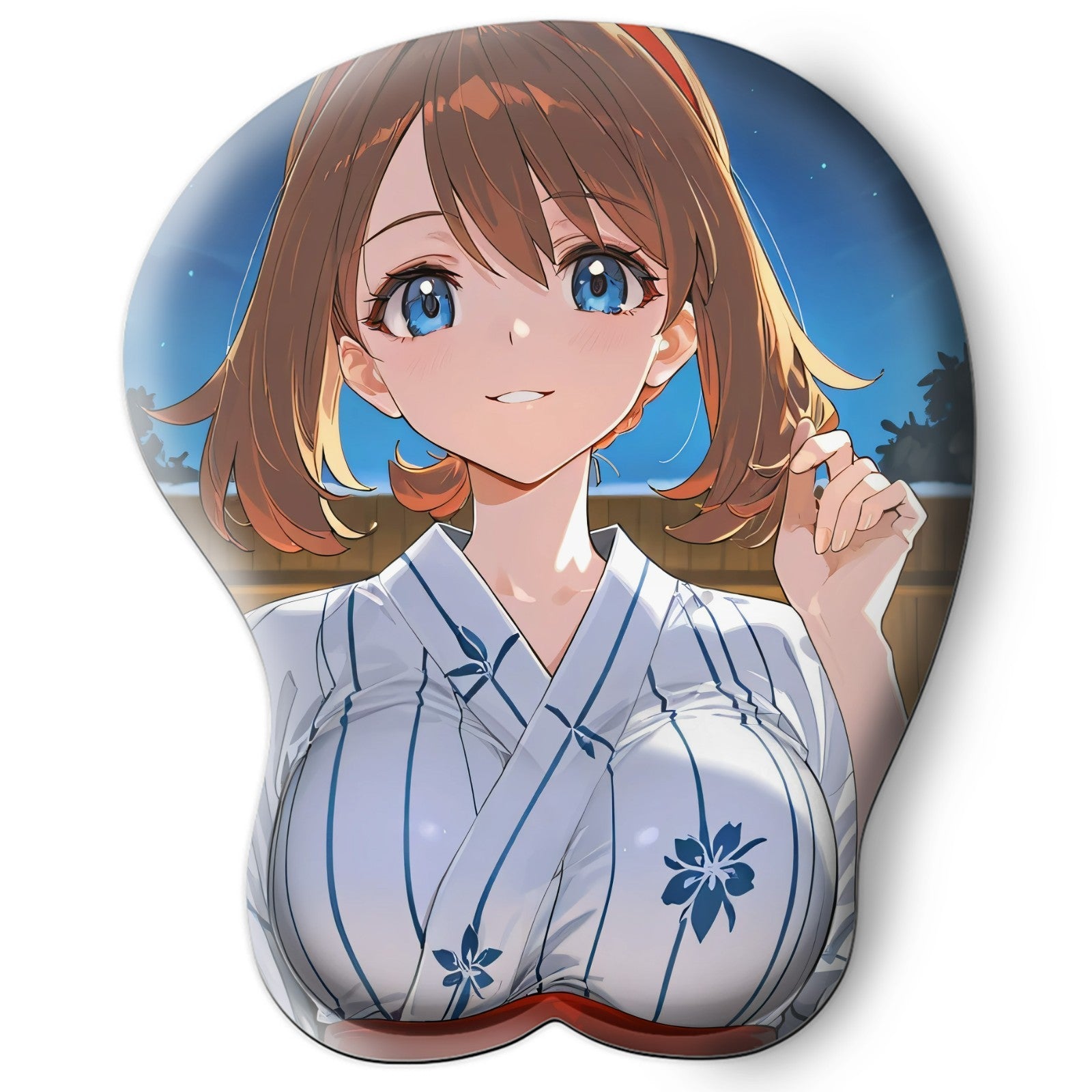 3D oppai Anime Mouse Pad with Silicone Wrist Support, Non-Slip Ergonomic Shape, Pokemon Anime Character May #01