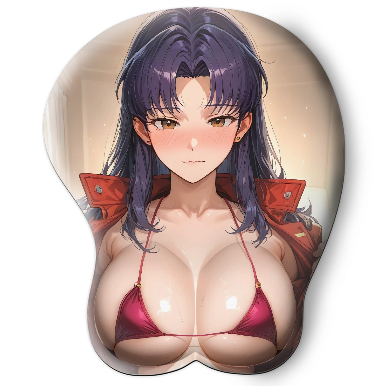 3D oppai Anime Mouse Pad with Silicone Wrist Support, Non-Slip Ergonomic Shape, Evangelion anime Character Misato #01