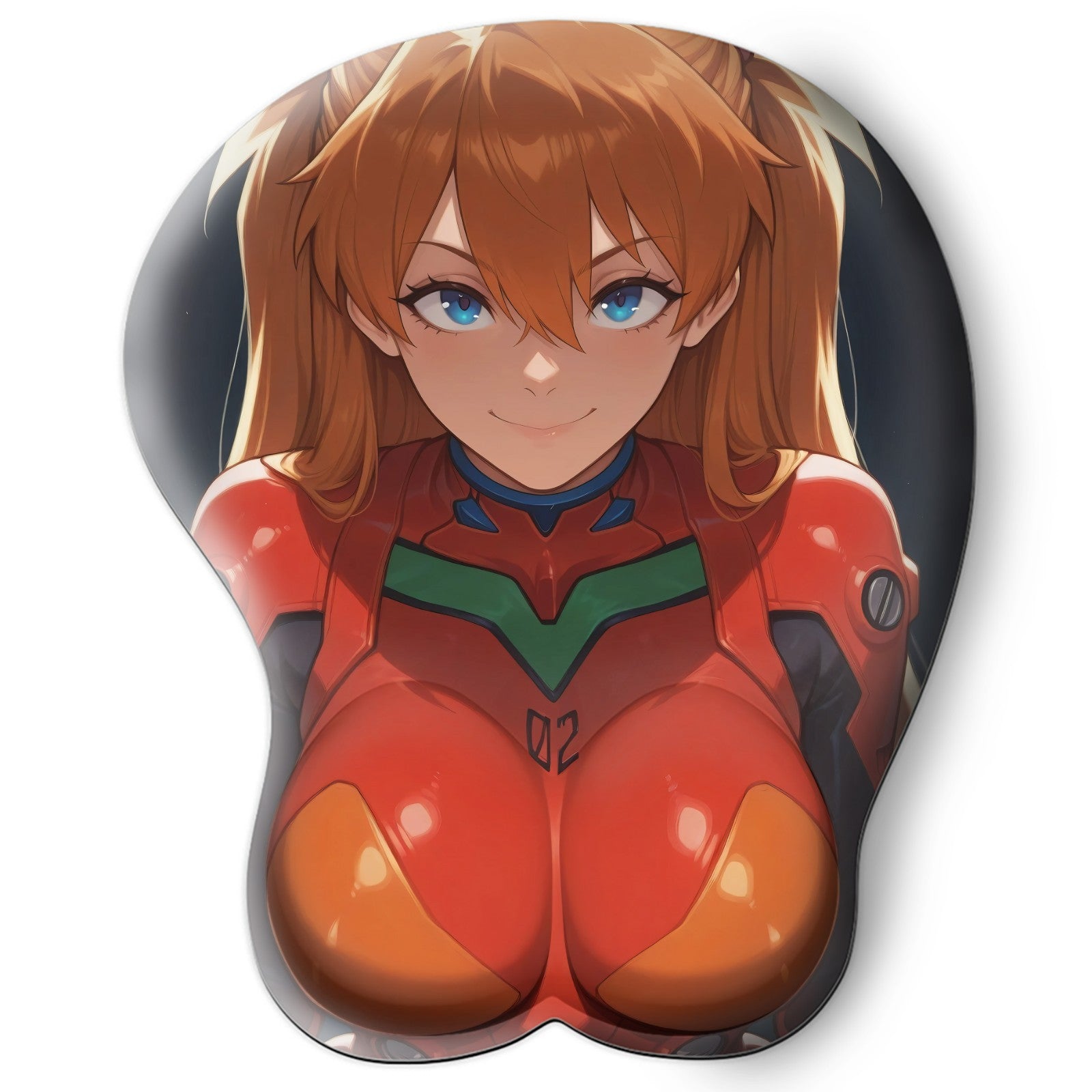 3D oppai Anime Mouse Pad with Silicone Wrist Support, Non-Slip Ergonomic Shape, Evangelion anime Character Azuka #01