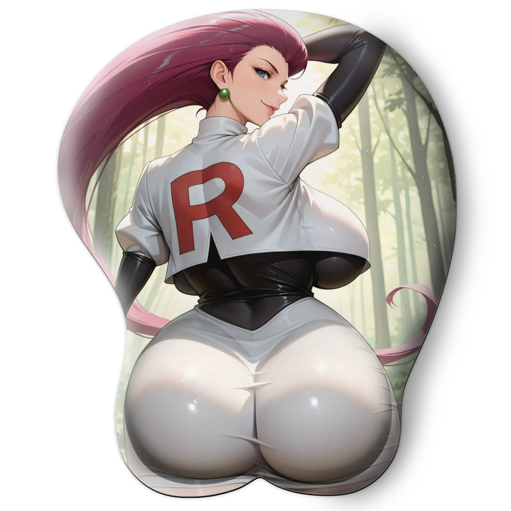3D butt Anime Mouse Pad with Silicone Wrist Support, Non-Slip Ergonomic Shape, Pokemon anime Character Jessie #02