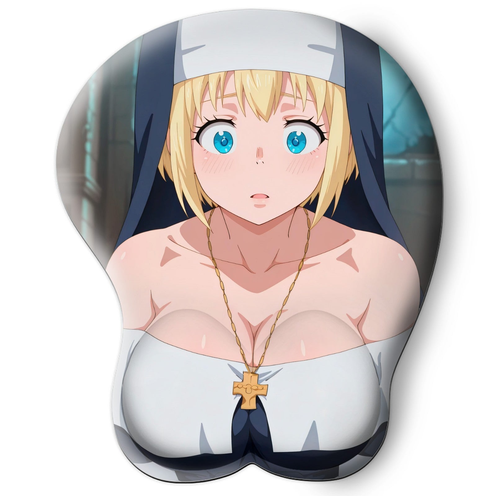 3D oppai Anime Mouse Pad with Silicone Wrist Support, Non-Slip Ergonomic Shape, Fire Force Anime Character Iris #01