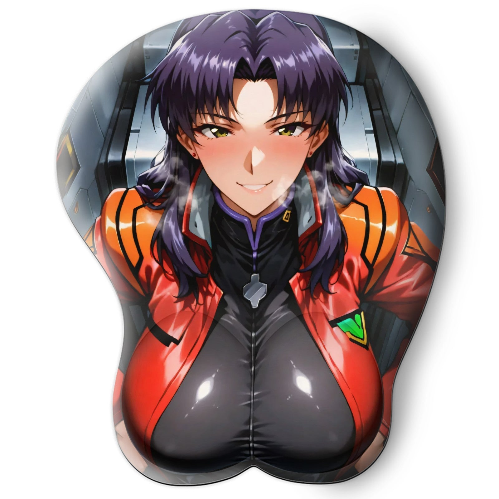 3D oppai Anime Mouse Pad with Silicone Wrist Support, Non-Slip Ergonomic Shape, Evangelion anime Character Misato #01