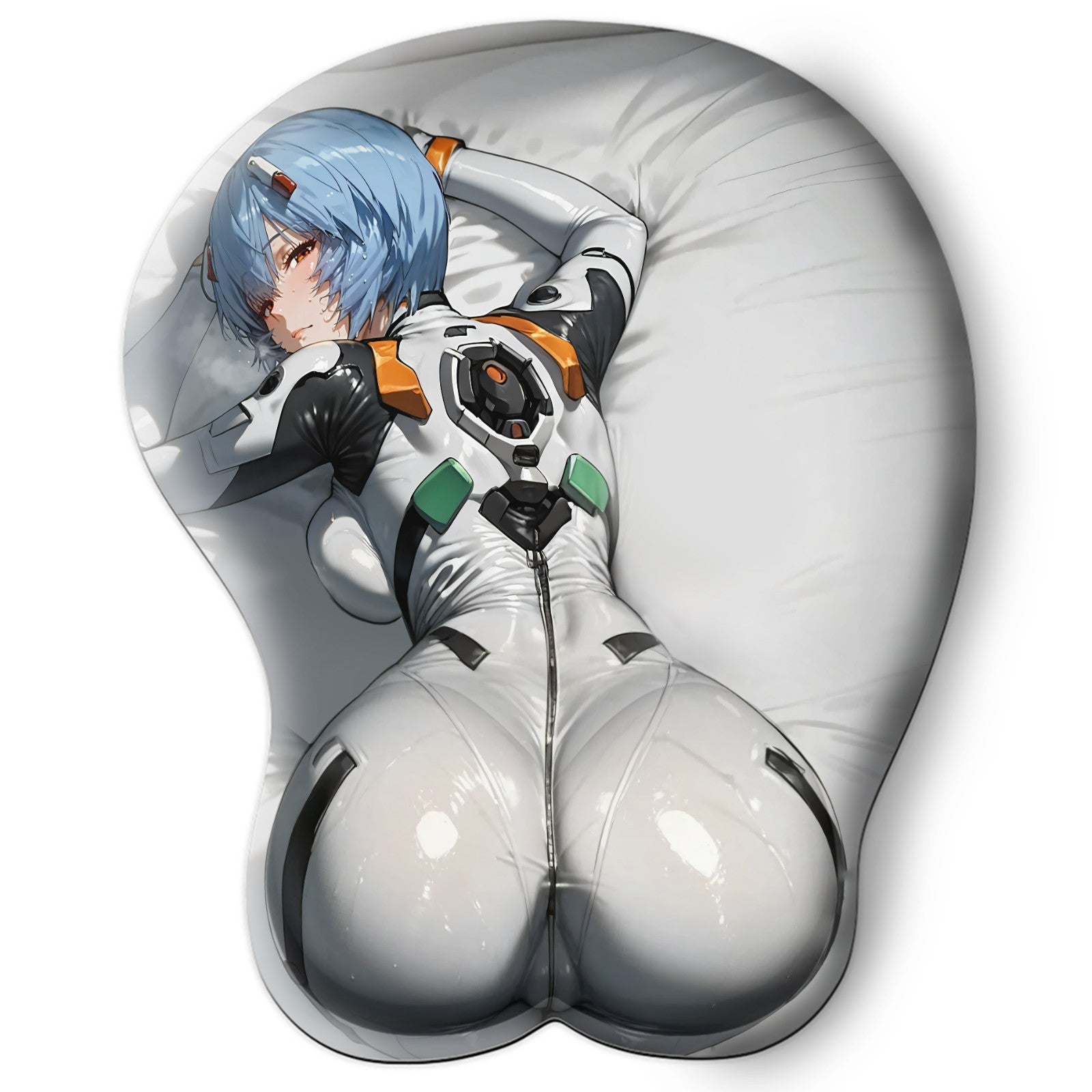 3D butt Anime Mouse Pad with Silicone Wrist Support, Non-Slip Ergonomic Shape, Evangelion anime Character Rei Ayanami #02