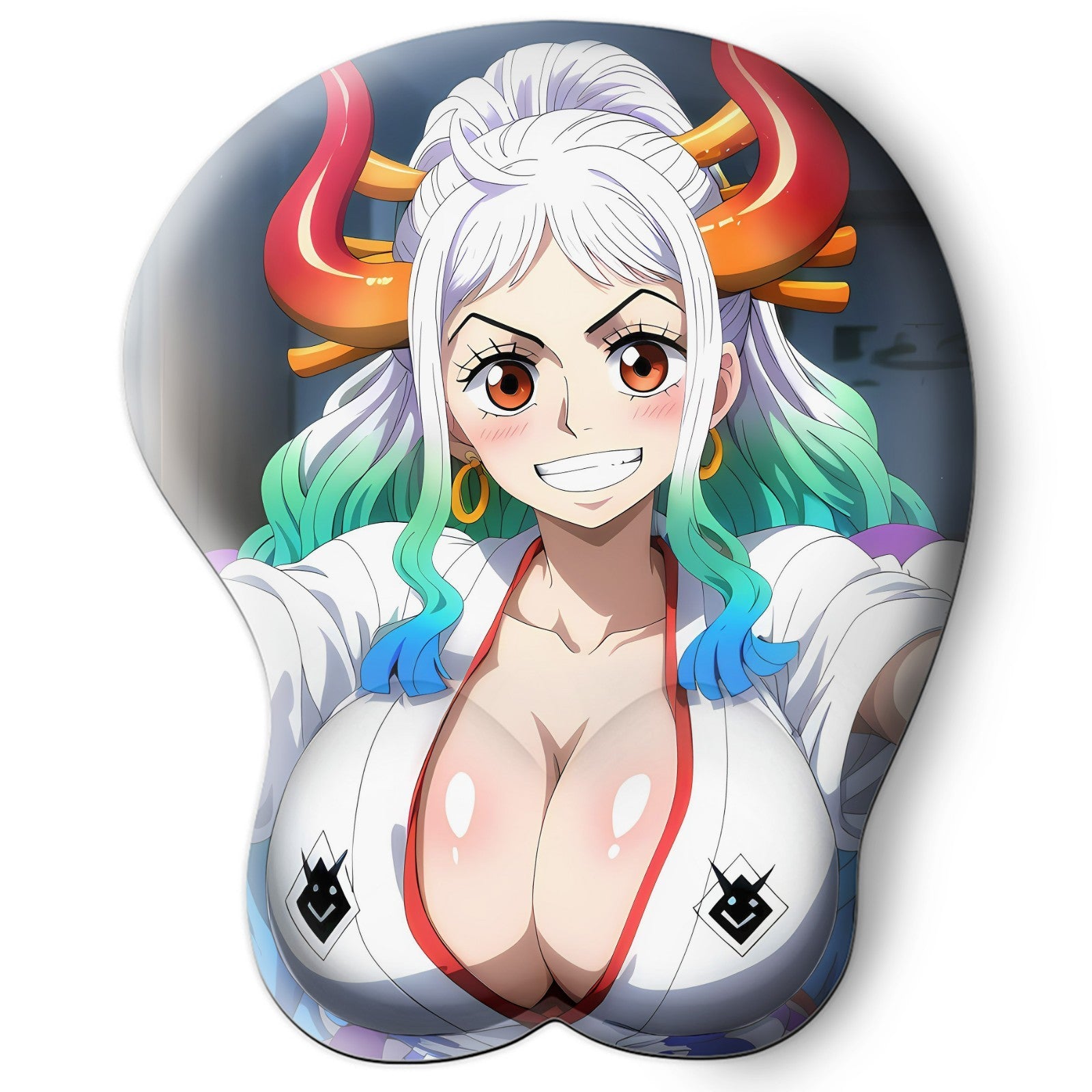 3D oppai Anime Mouse Pad with Silicone Wrist Support, Non-Slip Ergonomic Shape, One Piece Anime Character Yamato #01
