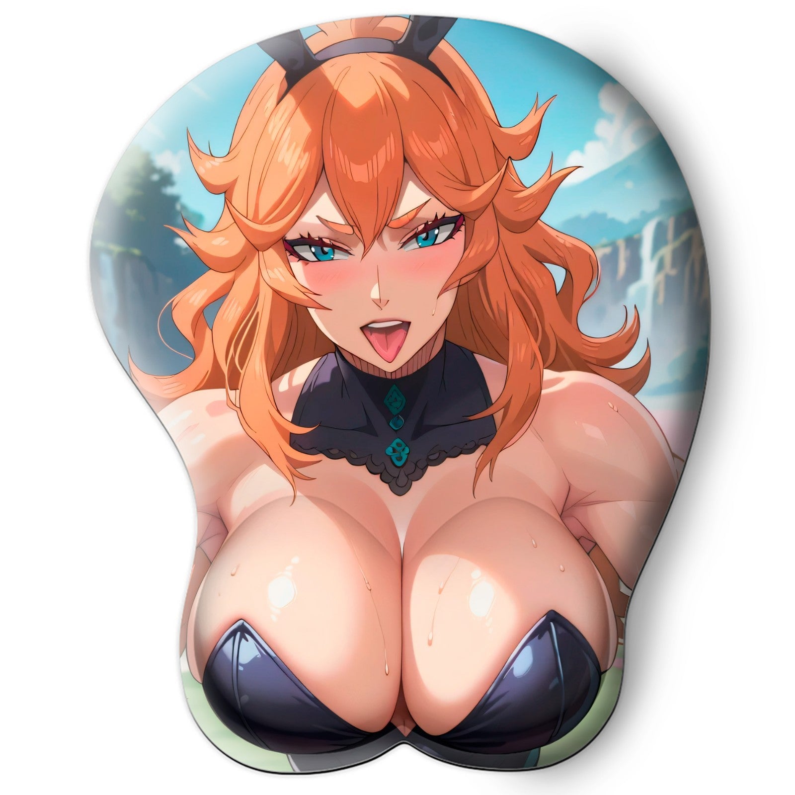 3D oppai Anime Mouse Pad with Silicone Wrist Support, Non-Slip Ergonomic Shape, Black clover Anime Character Mereoleona #01