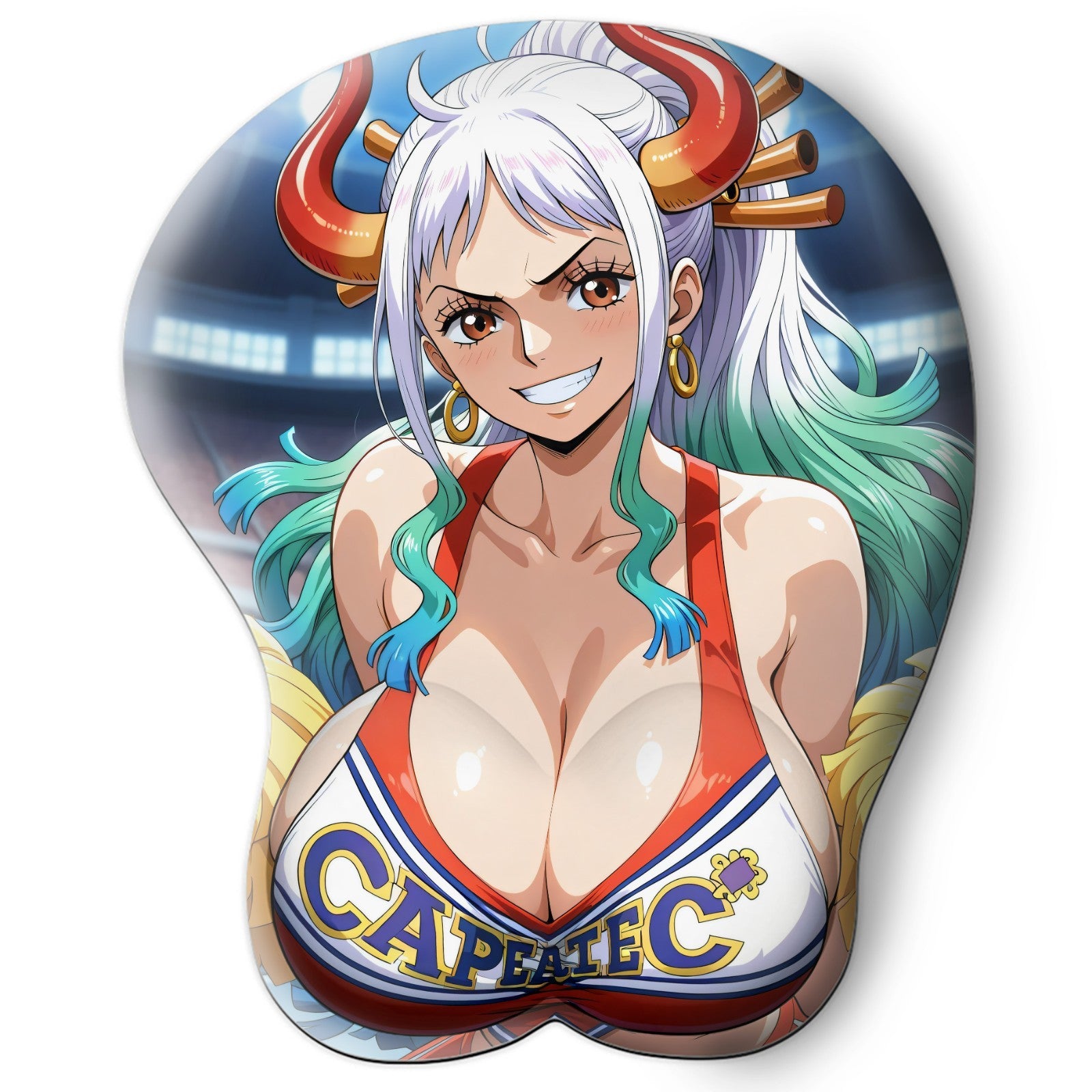 3D oppai Anime Mouse Pad with Silicone Wrist Support, Non-Slip Ergonomic Shape, One Piece Anime Character Yamato #01
