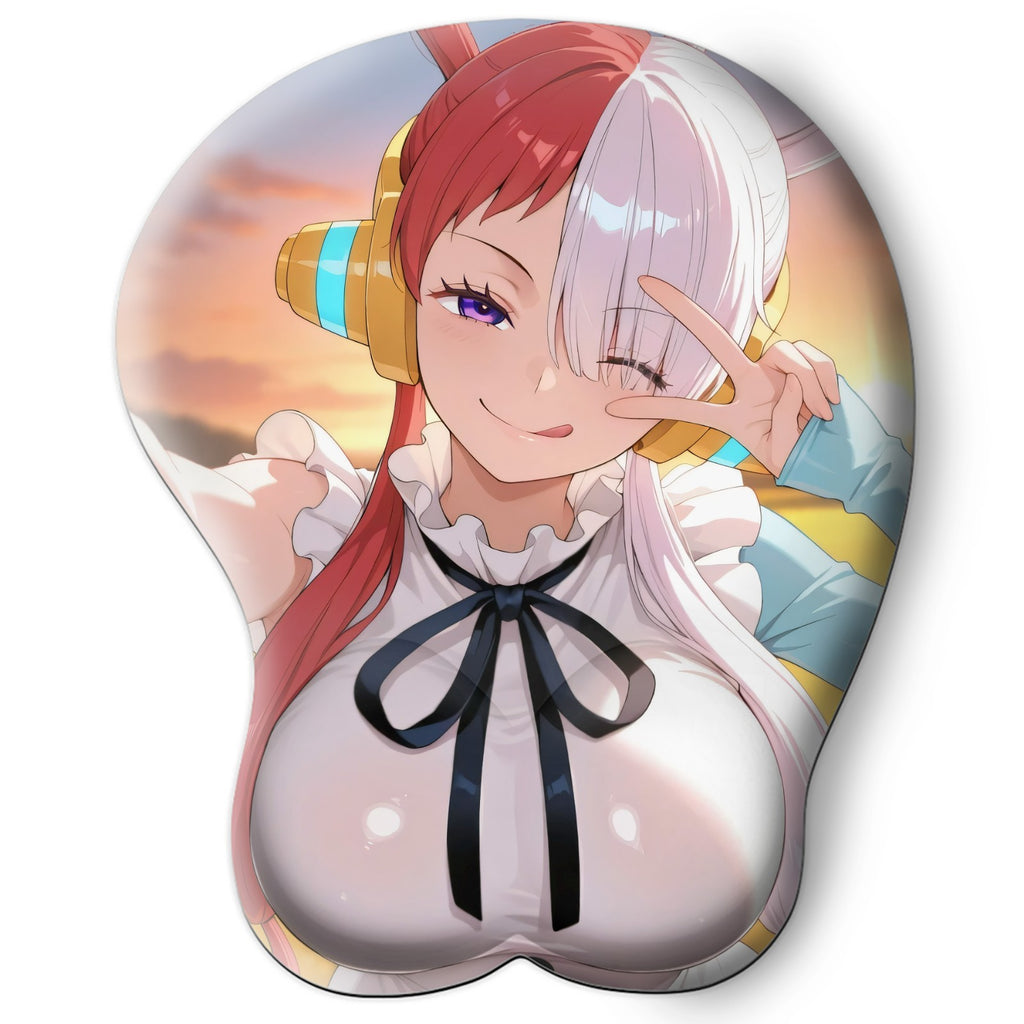 3D oppai Anime Mouse Pad with Silicone Wrist Support, Non-Slip Ergonomic Shape, One Piece Anime Character Uta #01