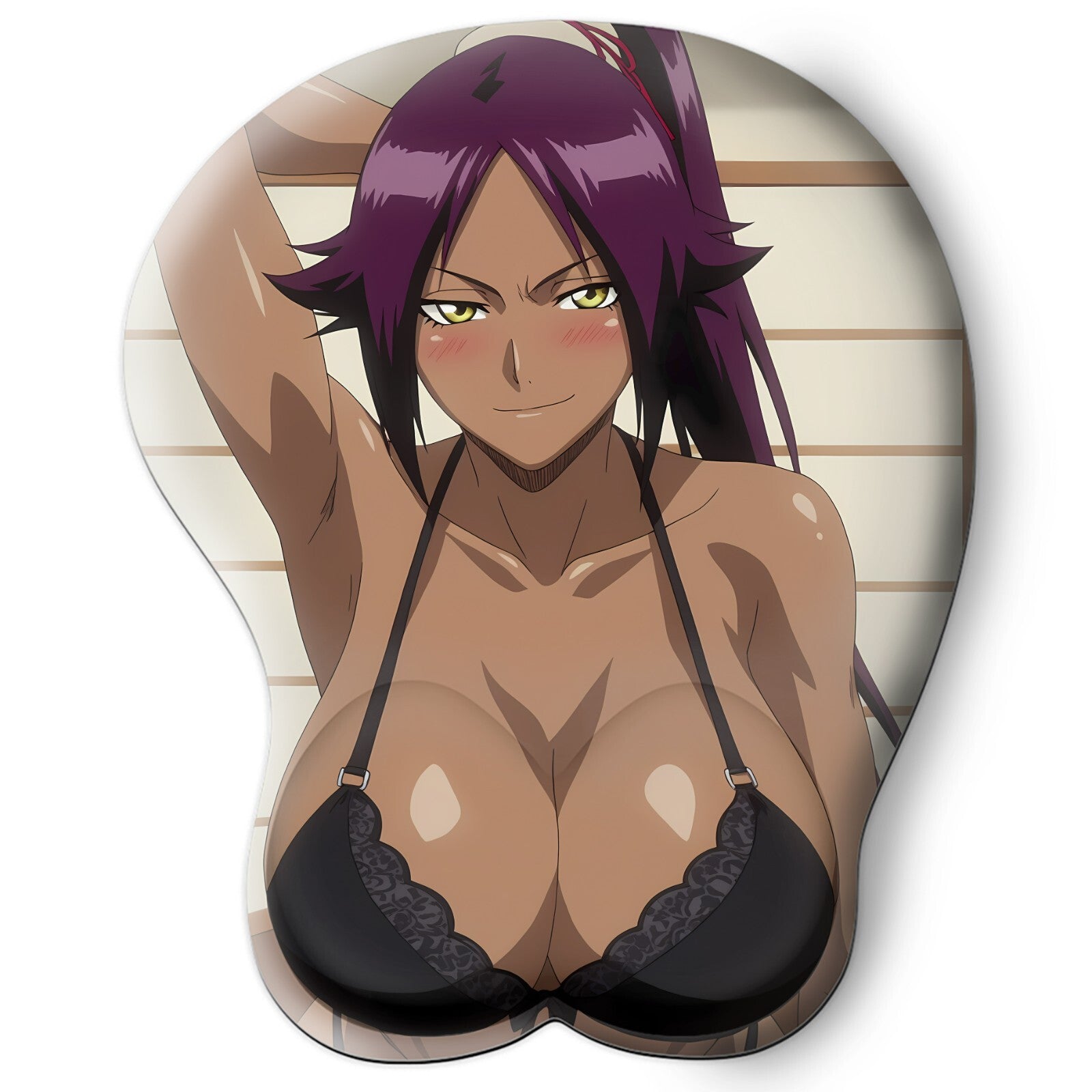 3D oppai Anime Mouse Pad with Silicone Wrist Support, Non-Slip Ergonomic Shape, Bleach Anime Character Yoruichi #02