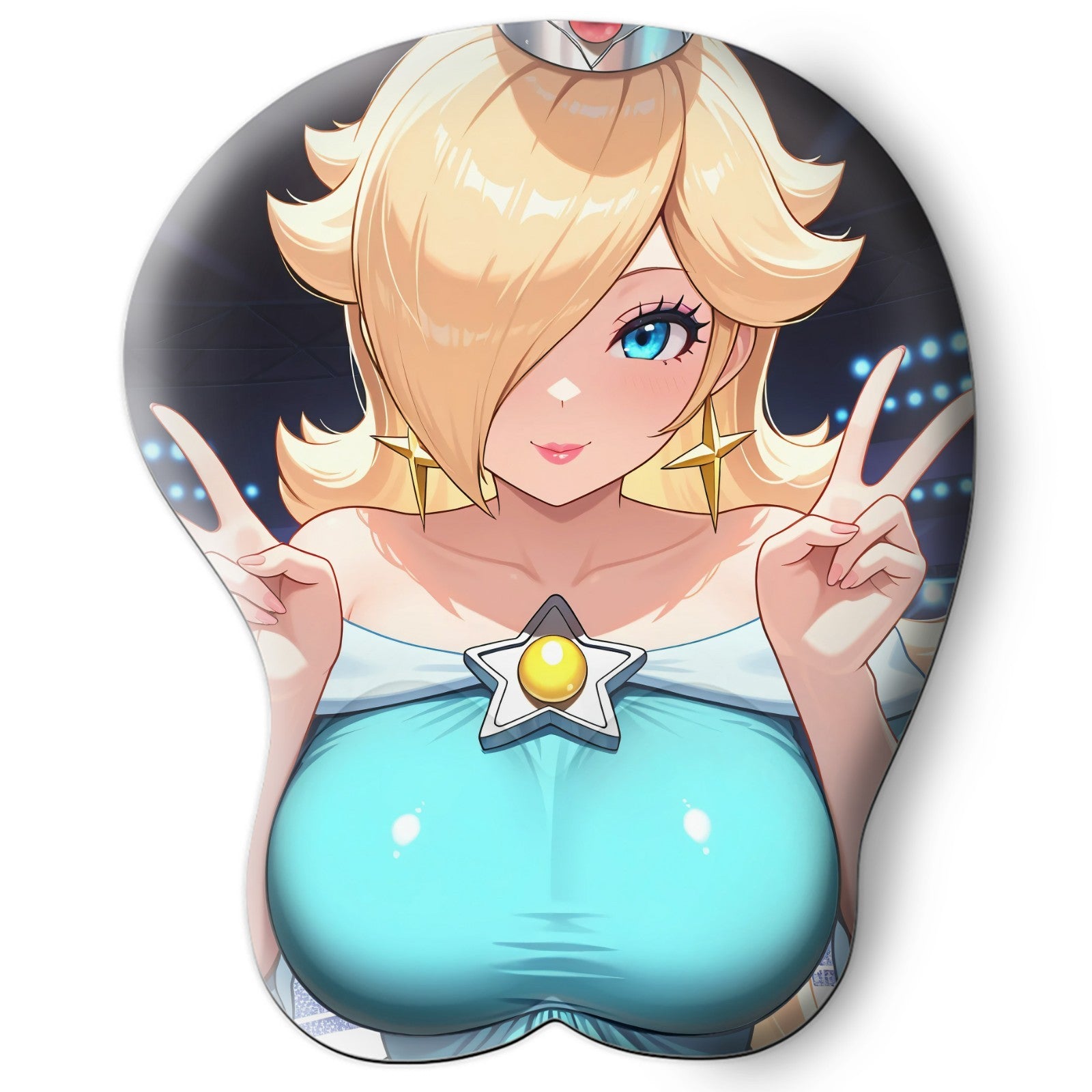 3D oppai Anime Mouse Pad with Silicone Wrist Support, Non-Slip Ergonomic Shape, Super Mario Game Character Rosalina #01