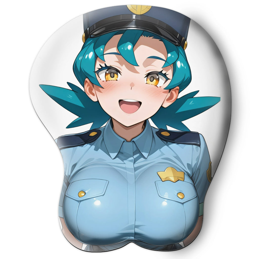 3D oppai Anime Mouse Pad with Silicone Wrist Support, Non-Slip Ergonomic Shape, Pokemon Anime Character Officer Jenny #01