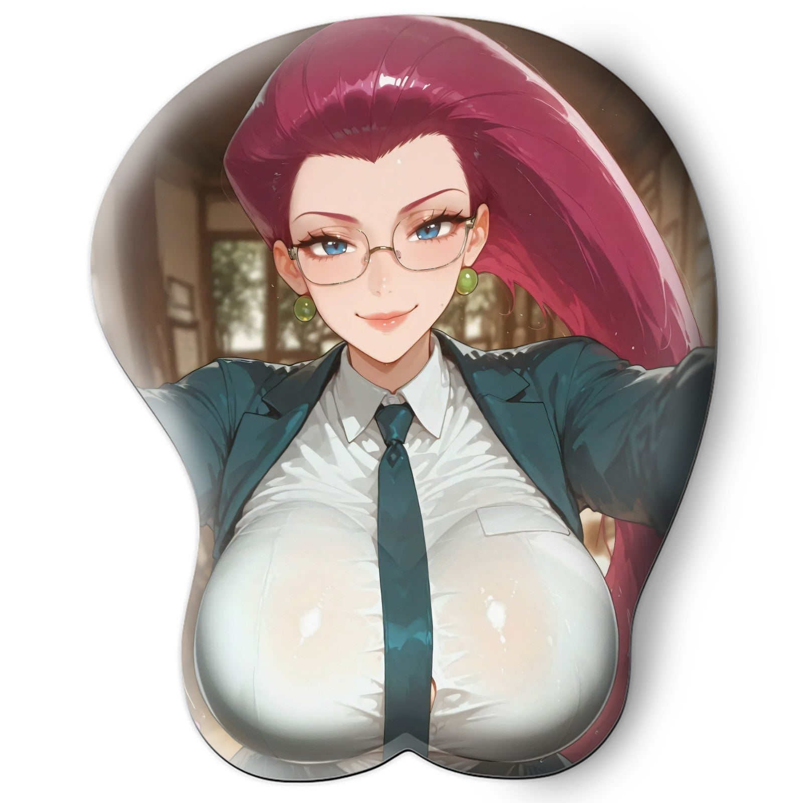 3D oppai Anime Mouse Pad with Silicone Wrist Support, Non-Slip Ergonomic Shape, Pokemon Anime Character Jessie #01