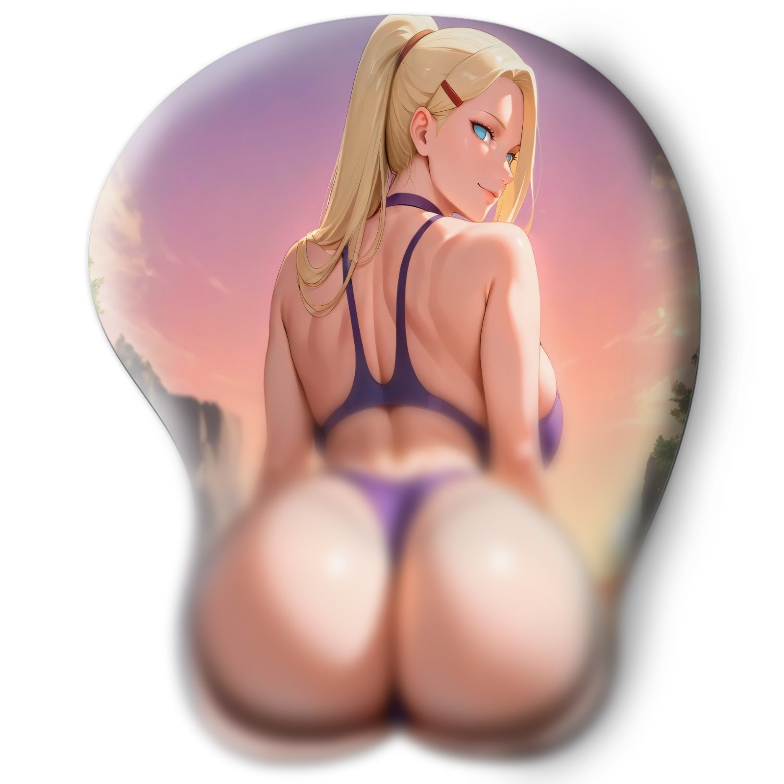 3D butt Anime Mouse Pad with Silicone Wrist Support, Non-Slip Ergonomic Shape, Naruto anime Character Ino #02