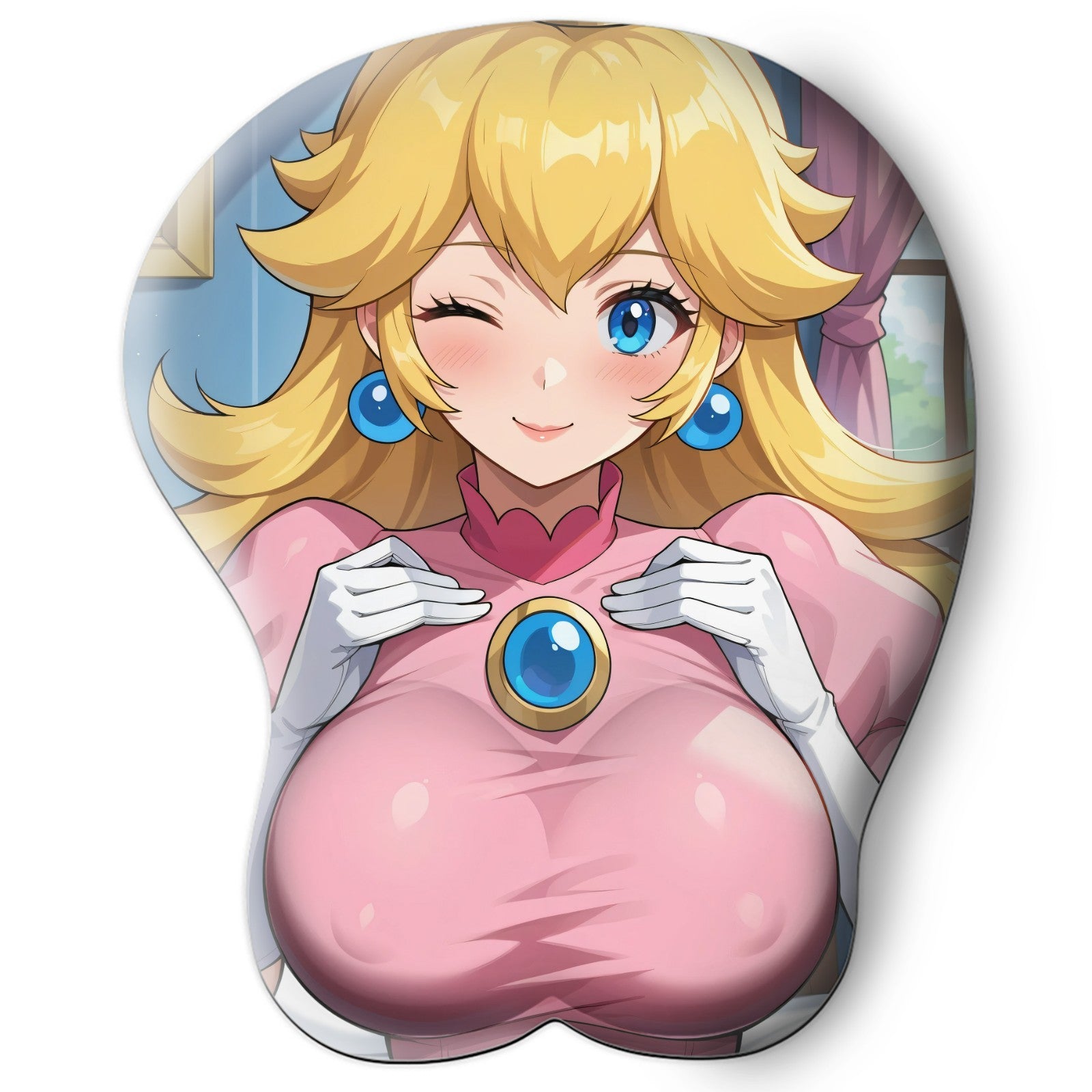 3D oppai Anime Mouse Pad with Silicone Wrist Support, Non-Slip Ergonomic Shape, Super Mario game Character Peach #01