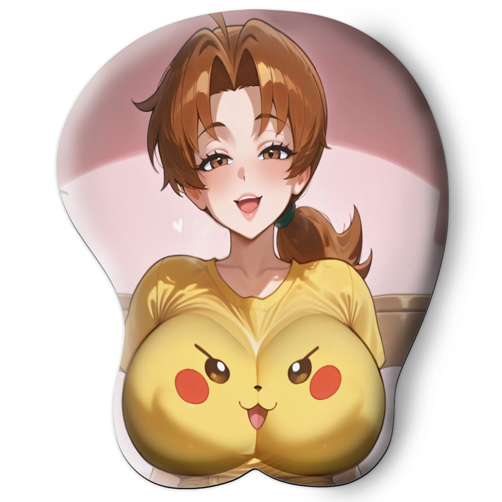 3D oppai Anime Mouse Pad with Silicone Wrist Support, Non-Slip Ergonomic Shape, Pokemon Anime Character Delia  #01