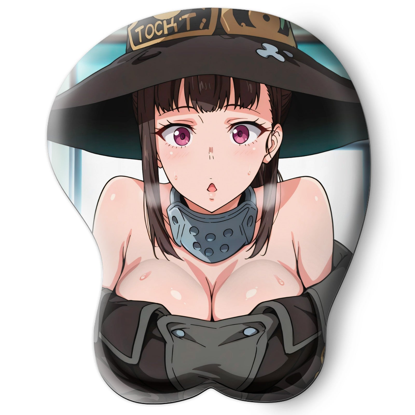 3D oppai Anime Mouse Pad with Silicone Wrist Support, Non-Slip Ergonomic Shape, Fire Force Anime Character Maki Oze #01
