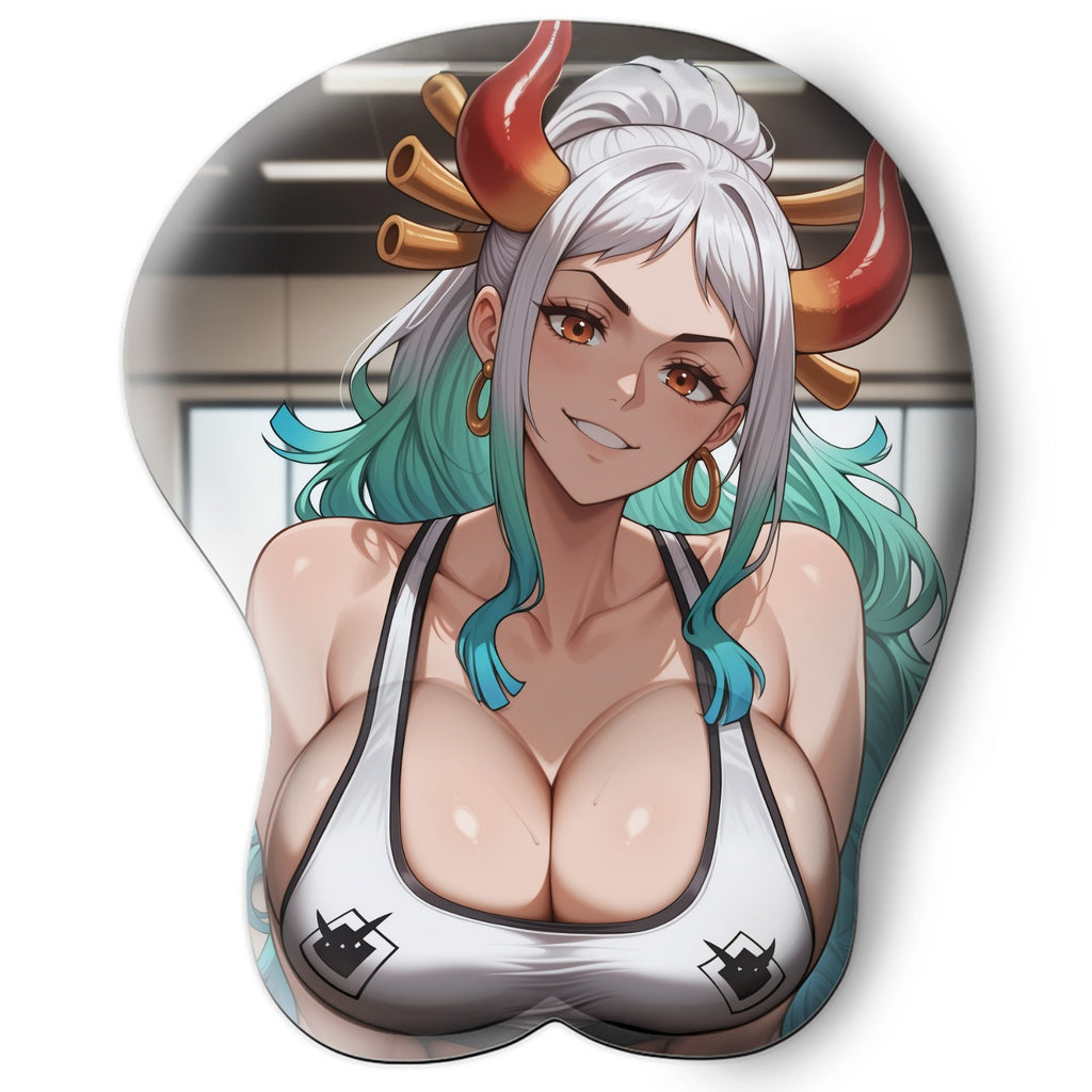 3D oppai Anime Mouse Pad with Silicone Wrist Support, Non-Slip Ergonomic Shape, One Piece Anime Character Yamato #01