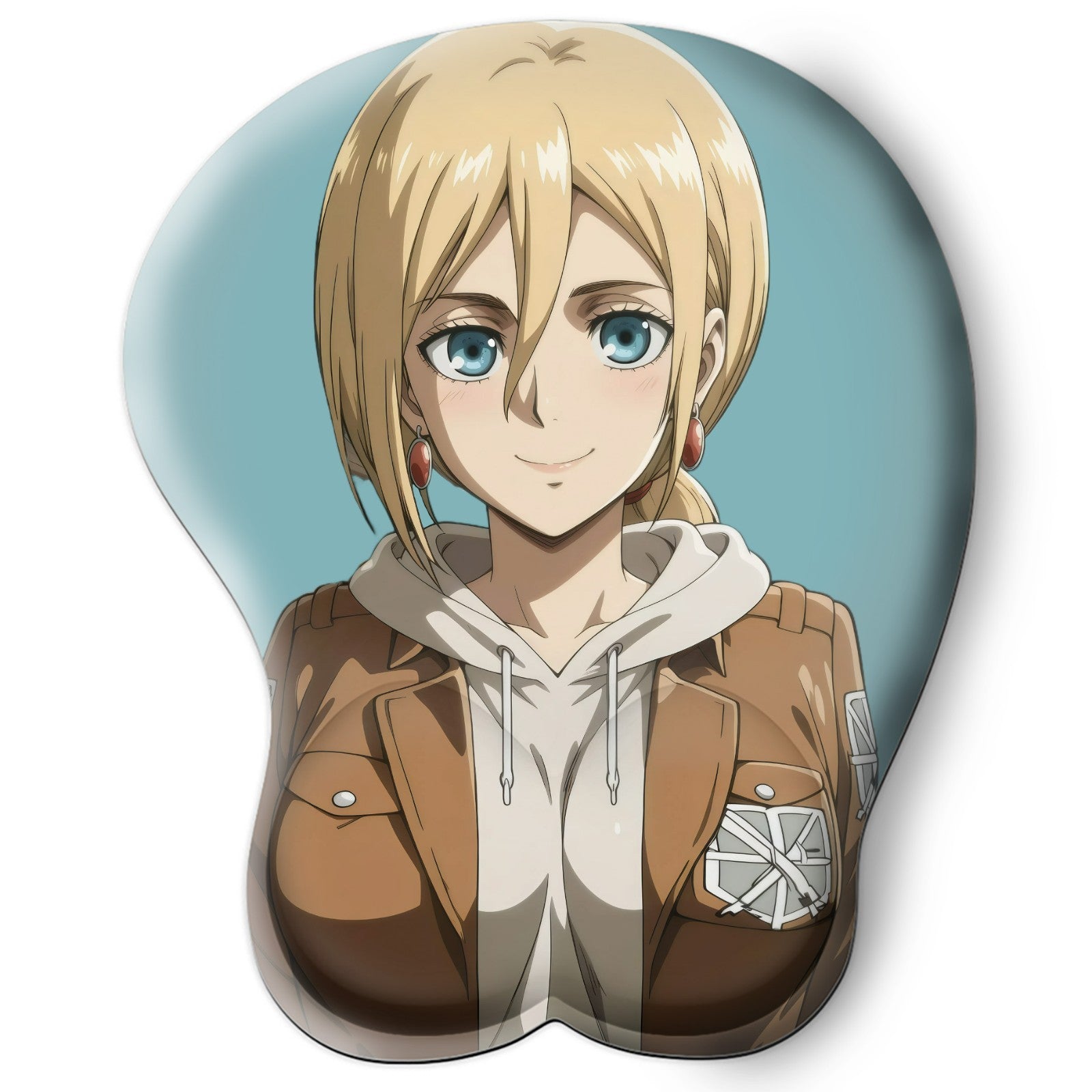 3D oppai Anime Mouse Pad with Silicone Wrist Support, Non-Slip Ergonomic Shape, Attack on Titan anime Character Historia #01