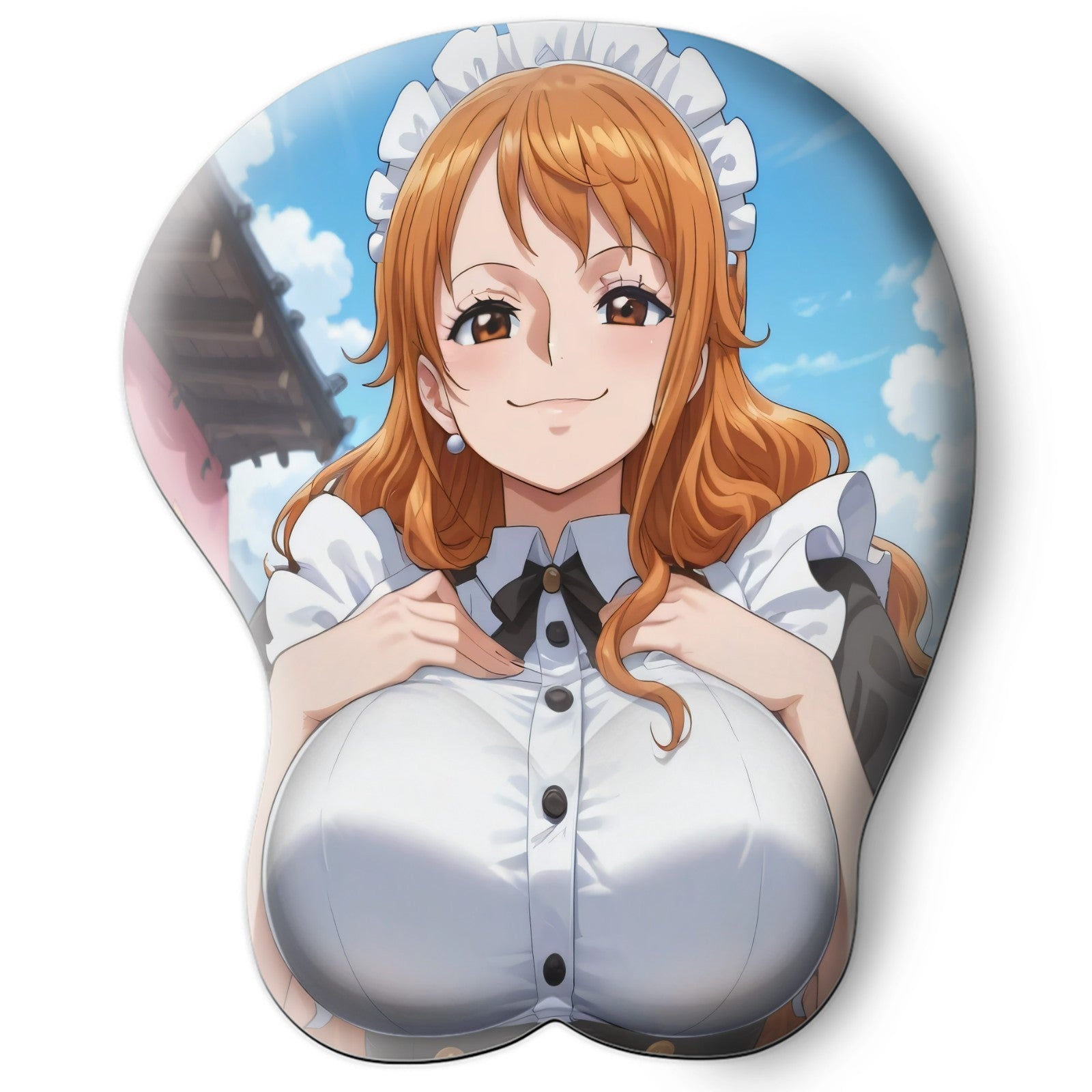 3D oppai Anime Mouse Pad with Silicone Wrist Support, Non-Slip Ergonomic Shape, One Piece anime Character Nami #01