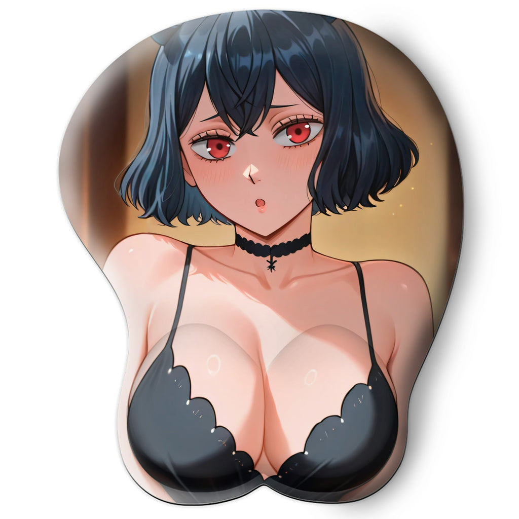 3D oppai Anime Mouse Pad with Silicone Wrist Support, Non-Slip Ergonomic Shape, Black clover Anime Character Secre Swallowtail (Nero) #01