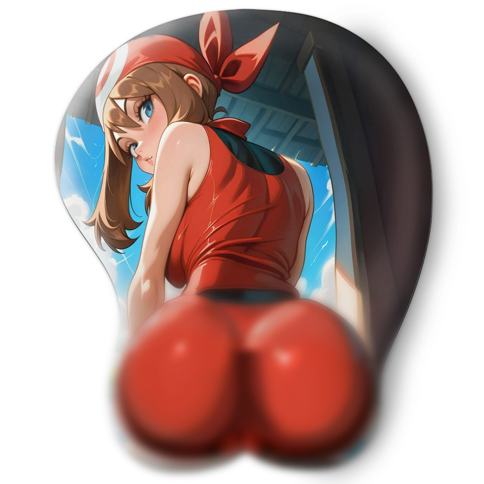 3D butt Anime Mouse Pad with Silicone Wrist Support, Non-Slip Ergonomic Shape, Pokemon anime Character May #02