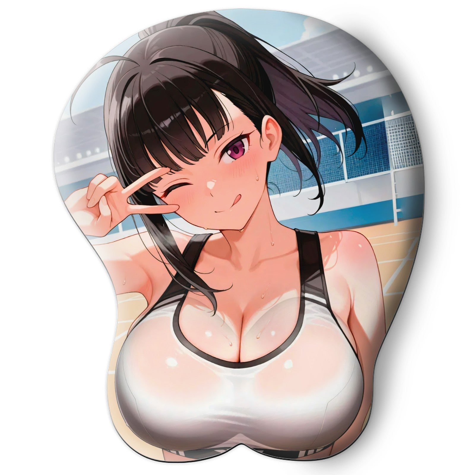 3D oppai Anime Mouse Pad with Silicone Wrist Support, Non-Slip Ergonomic Shape, Fire Force Anime Character Maki Oze #01
