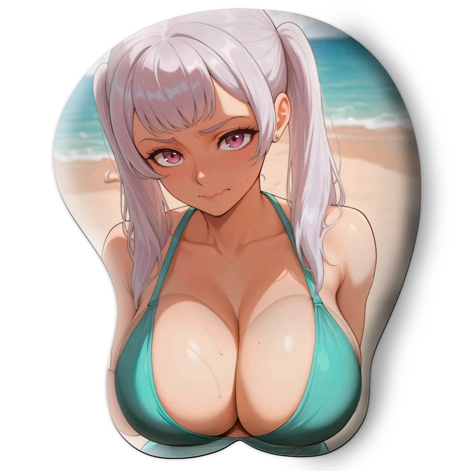 3D oppai Anime Mouse Pad with Silicone Wrist Support, Non-Slip Ergonomic Shape, Black clover Anime Character Noelle Silva #01