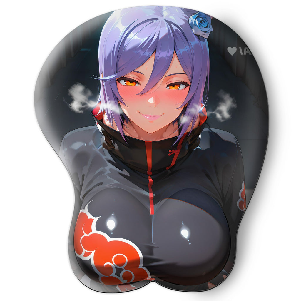 3D oppai Anime Mouse Pad with Silicone Wrist Support, Non-Slip Ergonomic Shape,Naruto anime Character Konan #01