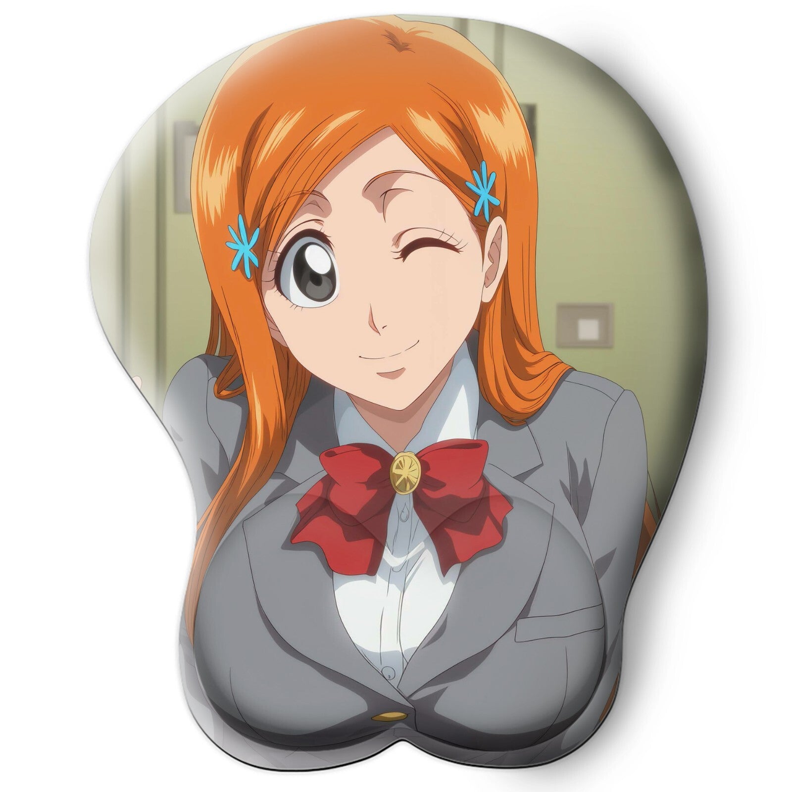 3D oppai Anime Mouse Pad with Silicone Wrist Support, Non-Slip Ergonomic Shape, Bleach Anime Character Orihime Inoui #02