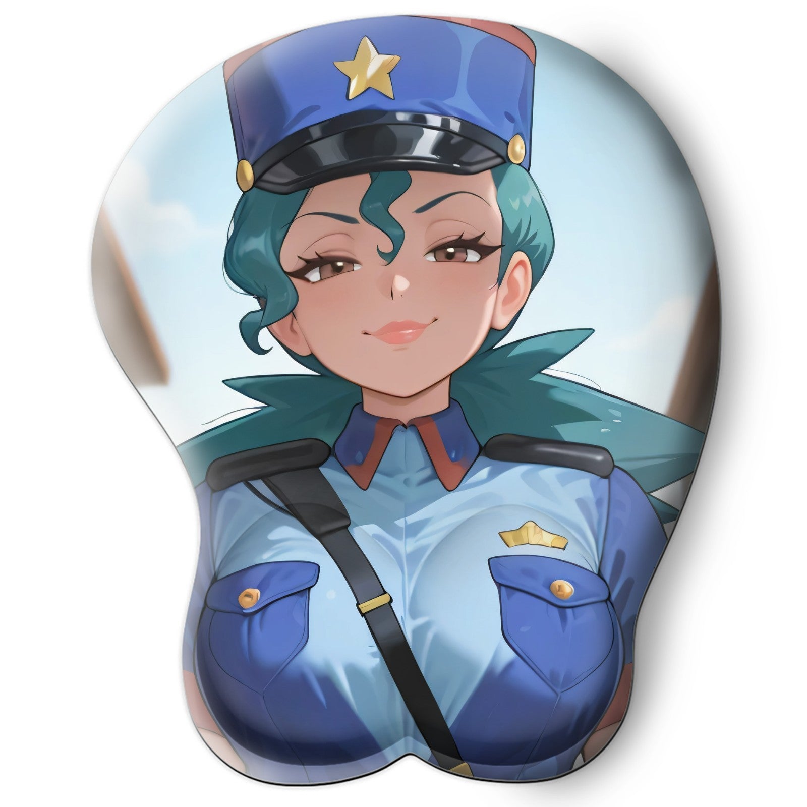 3D oppai Anime Mouse Pad with Silicone Wrist Support, Non-Slip Ergonomic Shape, Pokemon Anime Character Officer Jenny #01