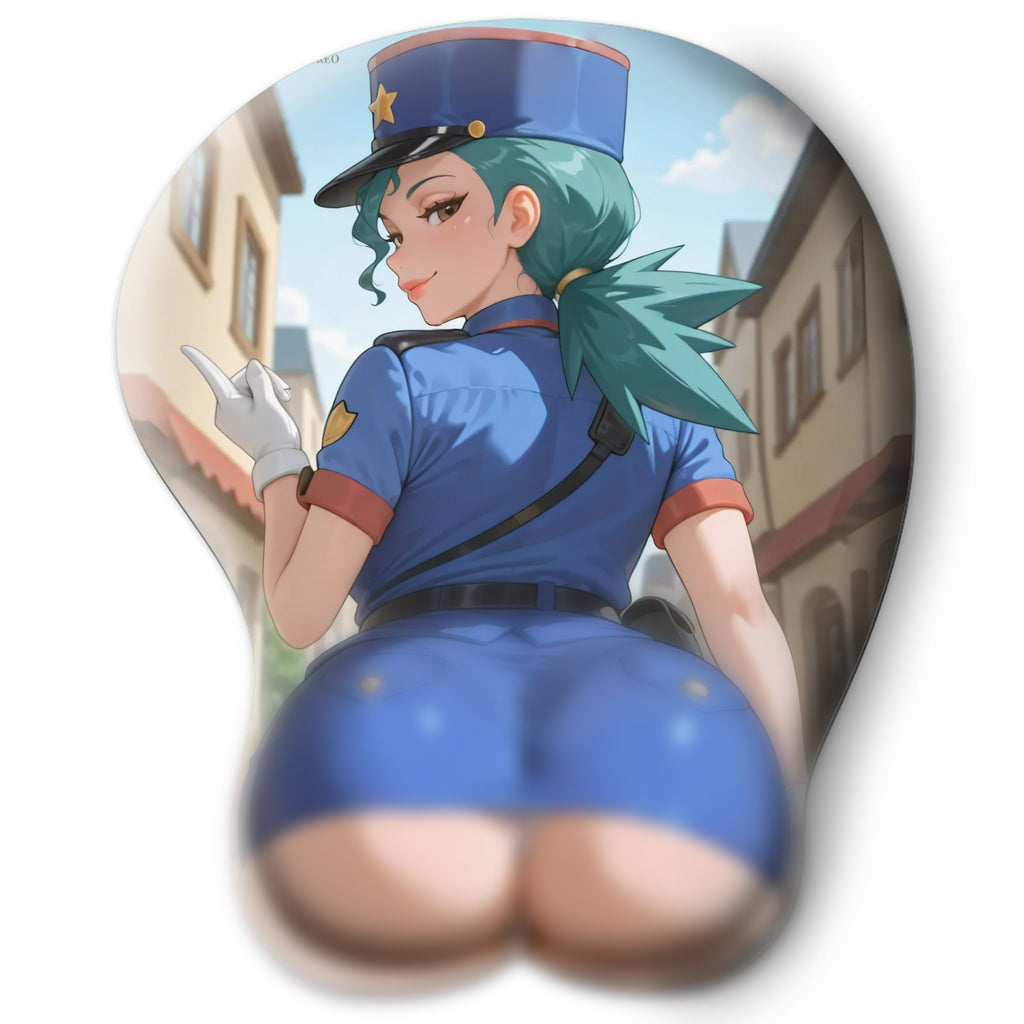 3D butt Anime Mouse Pad with Silicone Wrist Support, Non-Slip Ergonomic Shape, Pokemon anime Character Officer Jenny #02