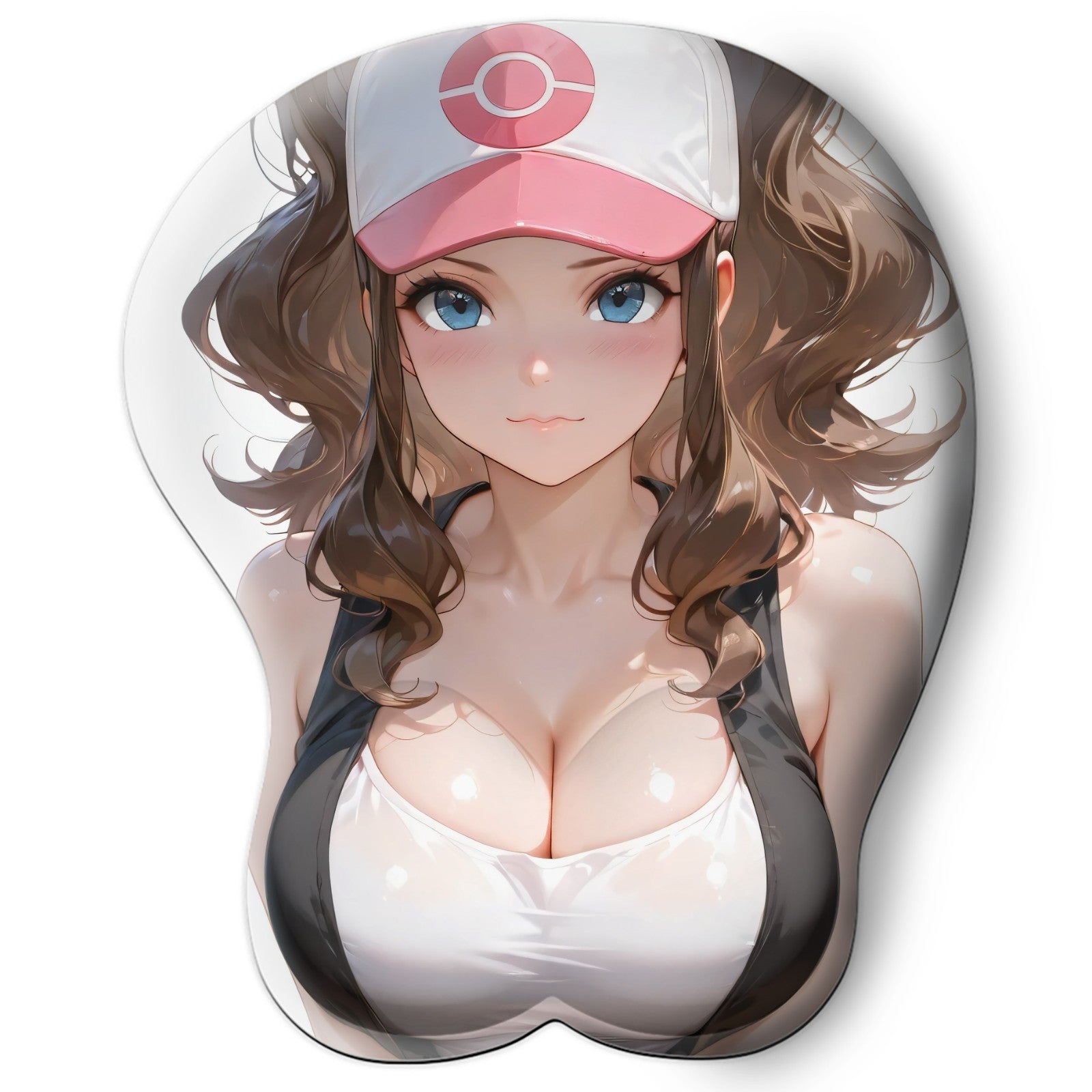 3D oppai Anime Mouse Pad with Silicone Wrist Support, Non-Slip Ergonomic Shape, Pokemon Anime Character Hilda #01