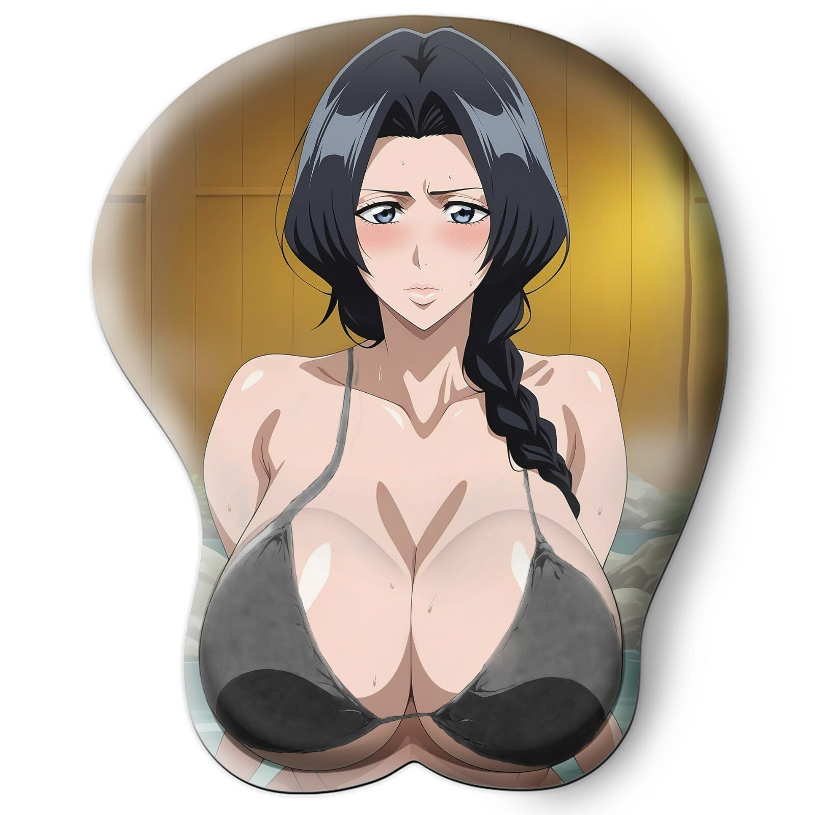 3D oppai Anime Mouse Pad with Silicone Wrist Support, Non-Slip Ergonomic Shape, Bleach Anime Character Retsu Unohana #03
