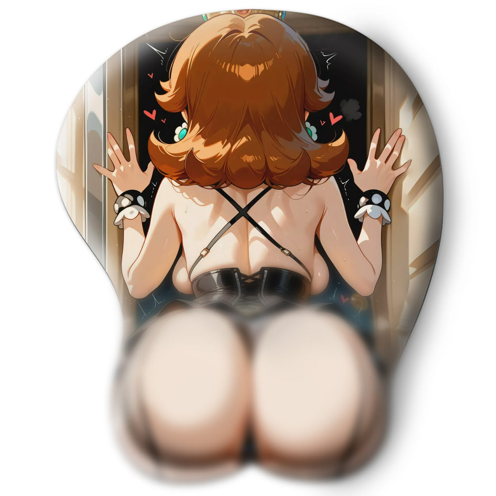 3D butt Anime Mouse Pad with Silicone Wrist Support, Non-Slip Ergonomic Shape, Super Mario game Character Daisy #02